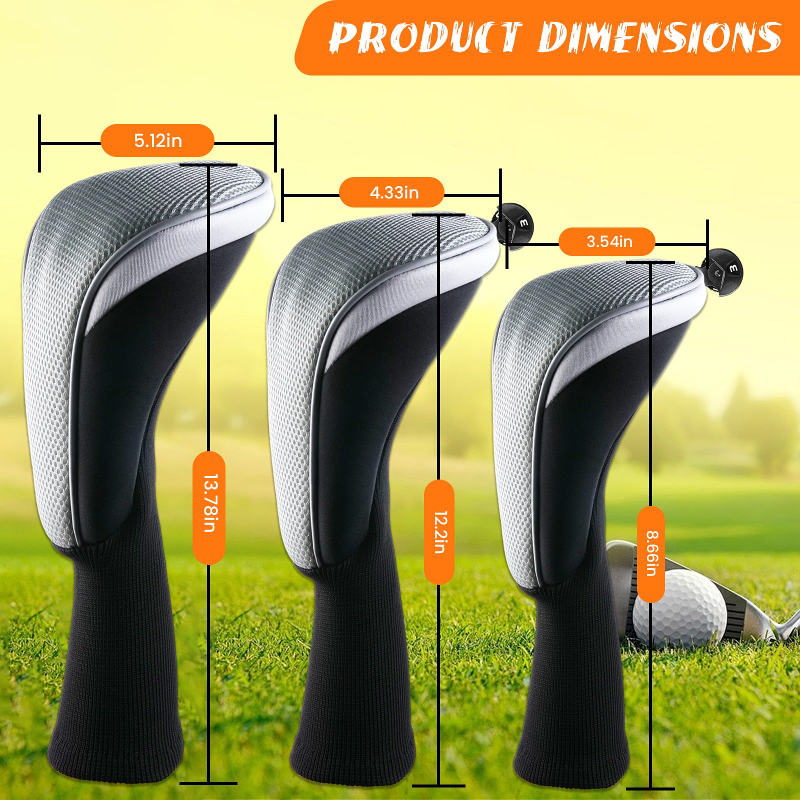 Housses de club de golf pour bois - Longue couverture hybride - Avec étiquette interchangeable - Nouveauté - Durable - Ajustement parfait - Gris