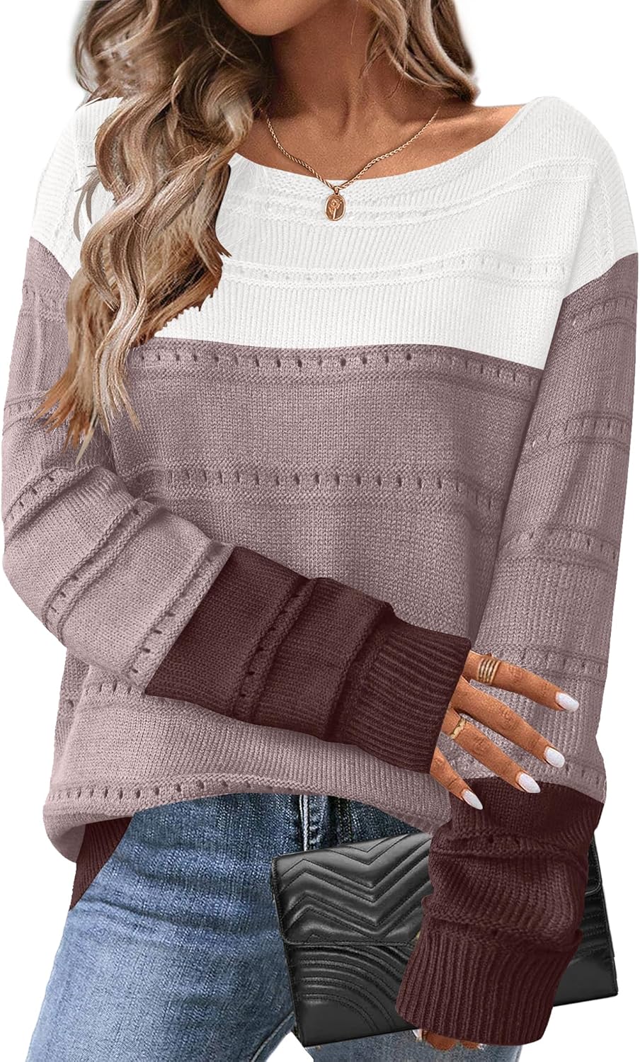 Zeagoo Womens Sweaters Cute Long Sleeve Off The Shoulder Pullover Tops Hollow Out Crochet Dressy Casual Outfits