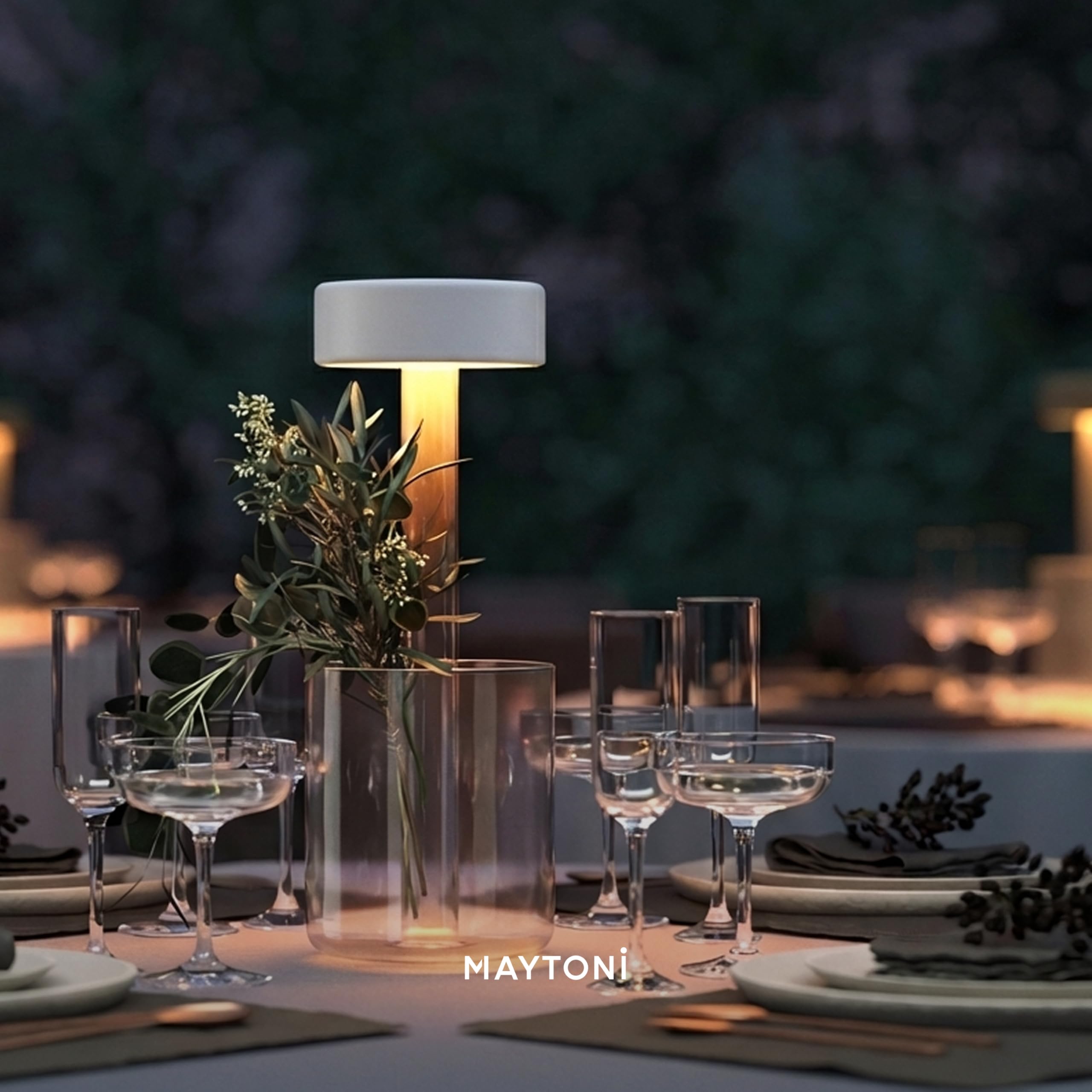 Maytoni Akku-Tischleuchte Symbia Glas Weiß, LED 3W dimmbar, 3 Farbtemperaturen 2200K 3000K 4000K, kabellos, IP20, Tischlampe Restaurant Terrasse, 2 in 1 Vase und Lampe, Touch Bedienung