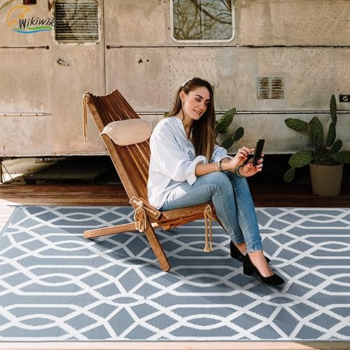 Miniatura 7 de wikiwiki - Tapetes reversibles para exteriores e interiores de plástico reciclado tejido, decoración para patio, balcón, campamento, casa rodante,