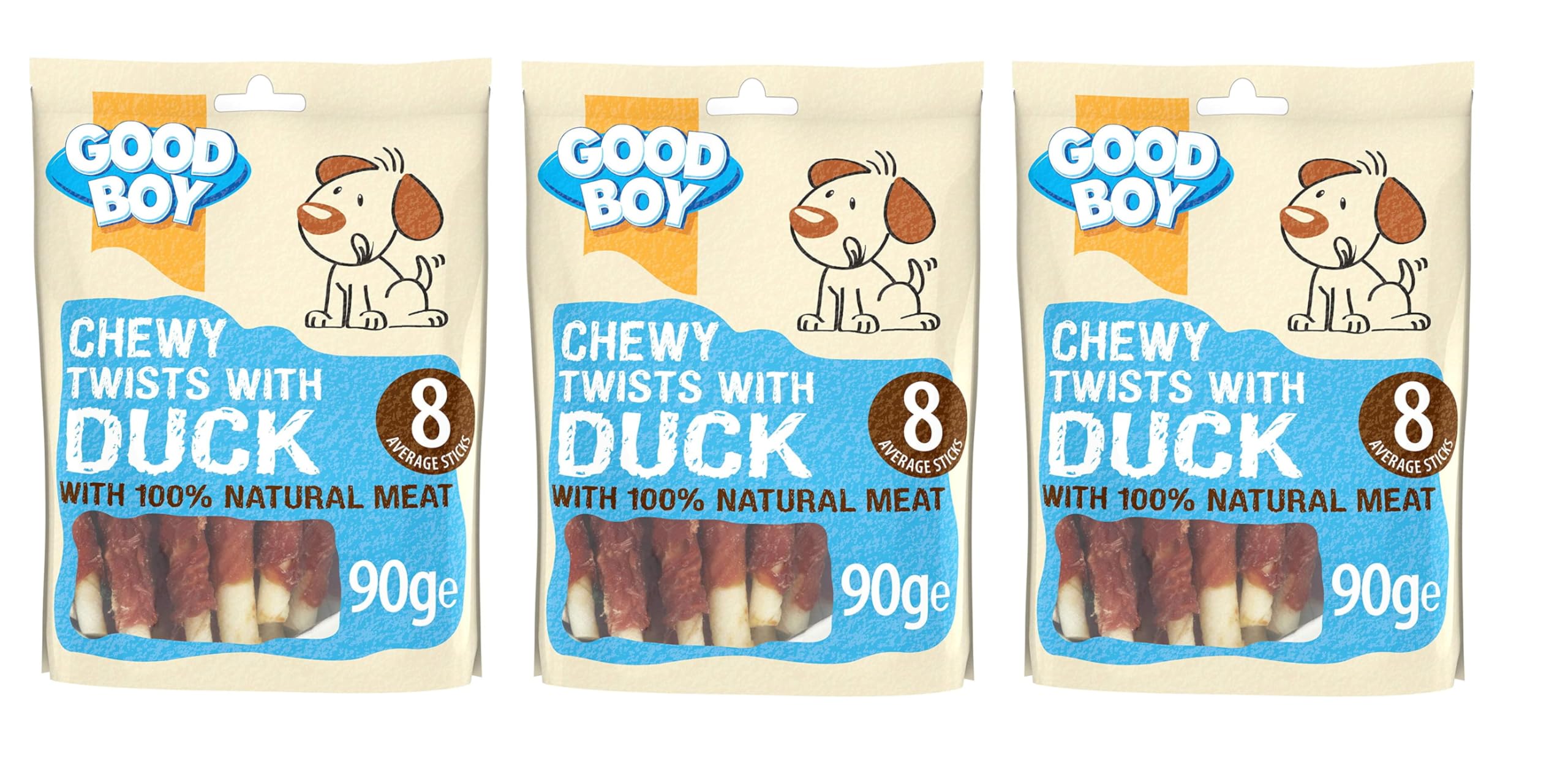 3X Good Boy Pawsley & Co Chewy Twists with Duck 90g