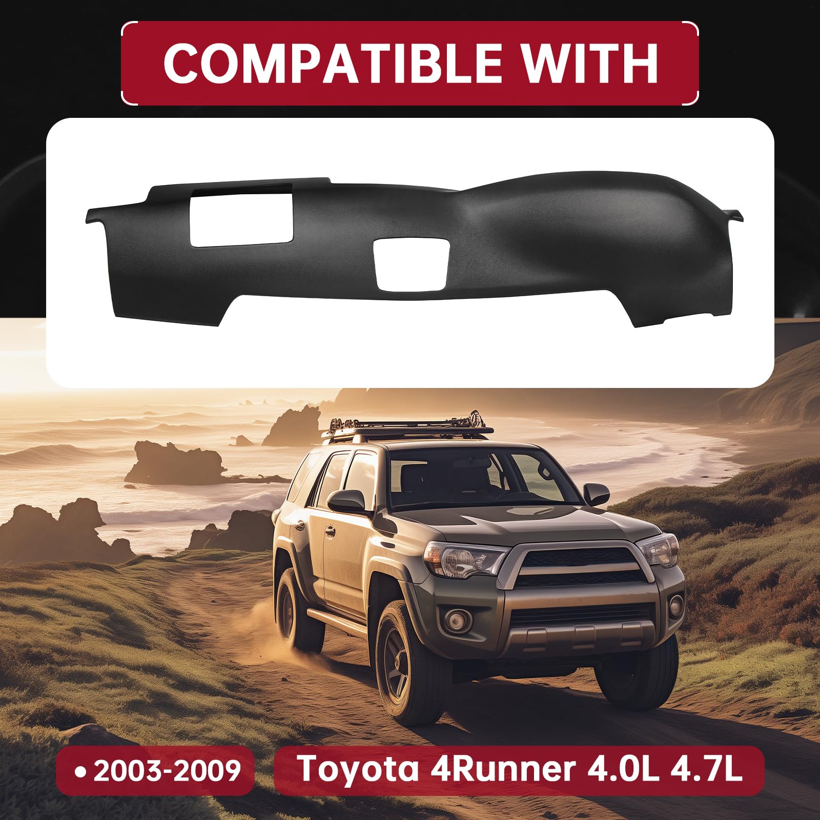 HECASA Dashboard Cover w/Speaker Holes Compatible with 2003-2009 Toyota 4Runner Dash Cover Dash Cap Black