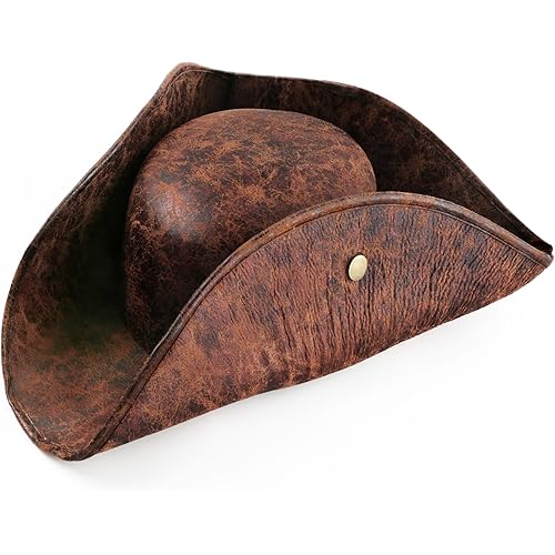 Srnede Pirate-Hat Women Tricorn Brown Pirate Men Leather Faux Leather Vintage Wrinkle Distressed