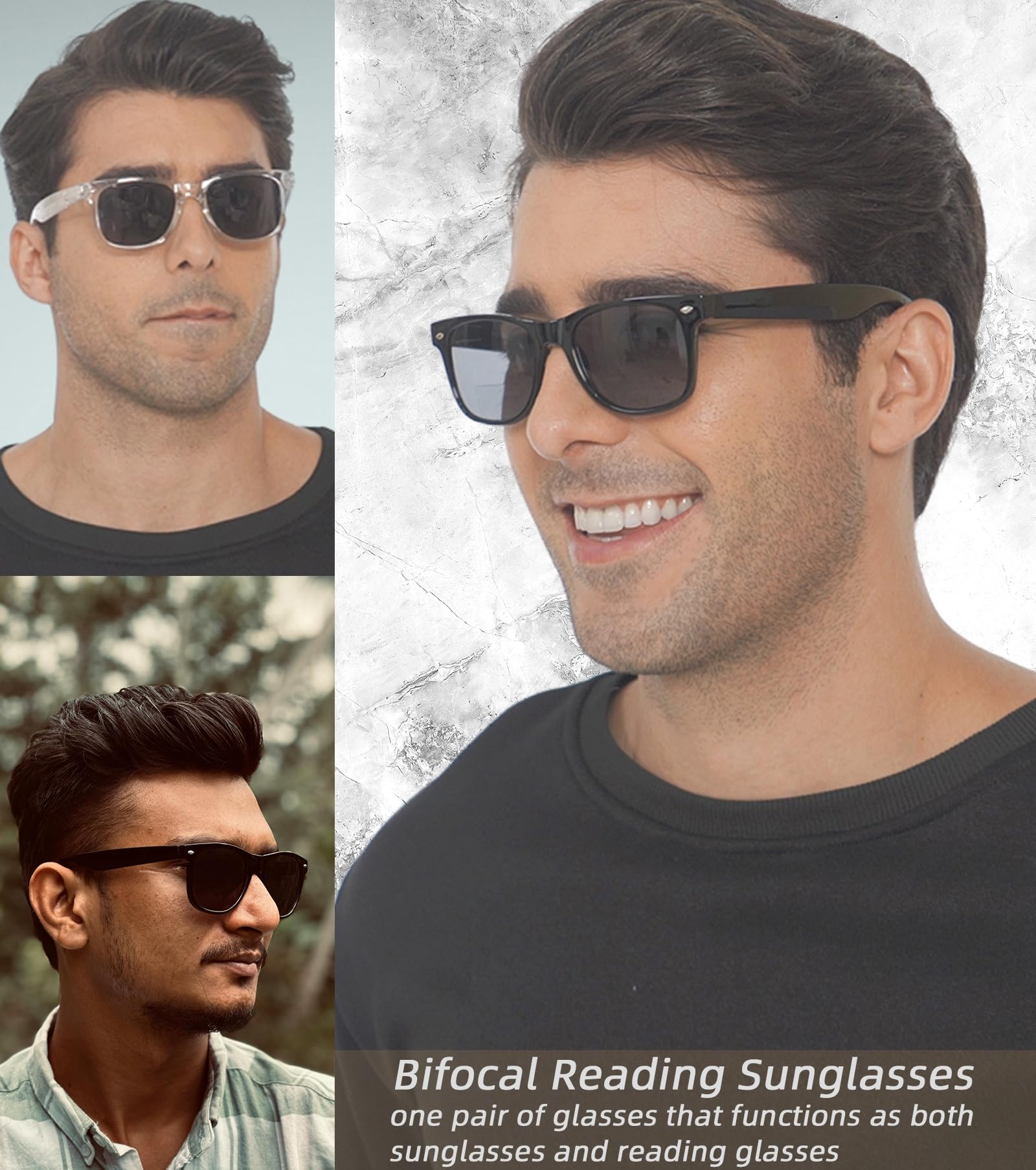 DILLY VISION 4 Pack Bifocal Reading Sunglasses for Men Women Classic Outdoor UV400 Sun Readers Glasses with Spring Hinge ?+1.25 strength?