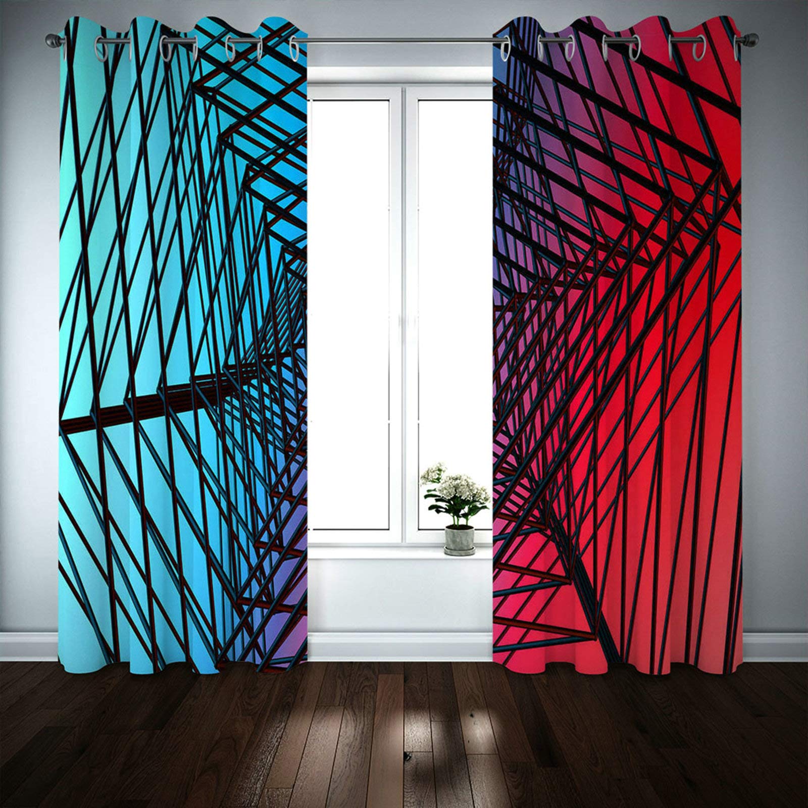 Daesar Zasłona poliestrowa 130 x 113 cm zasłony okienne linie ramy zasłony do sypialni zaciemniające niebieskie czerwone czarne zasłony zaciemniające 2 panele