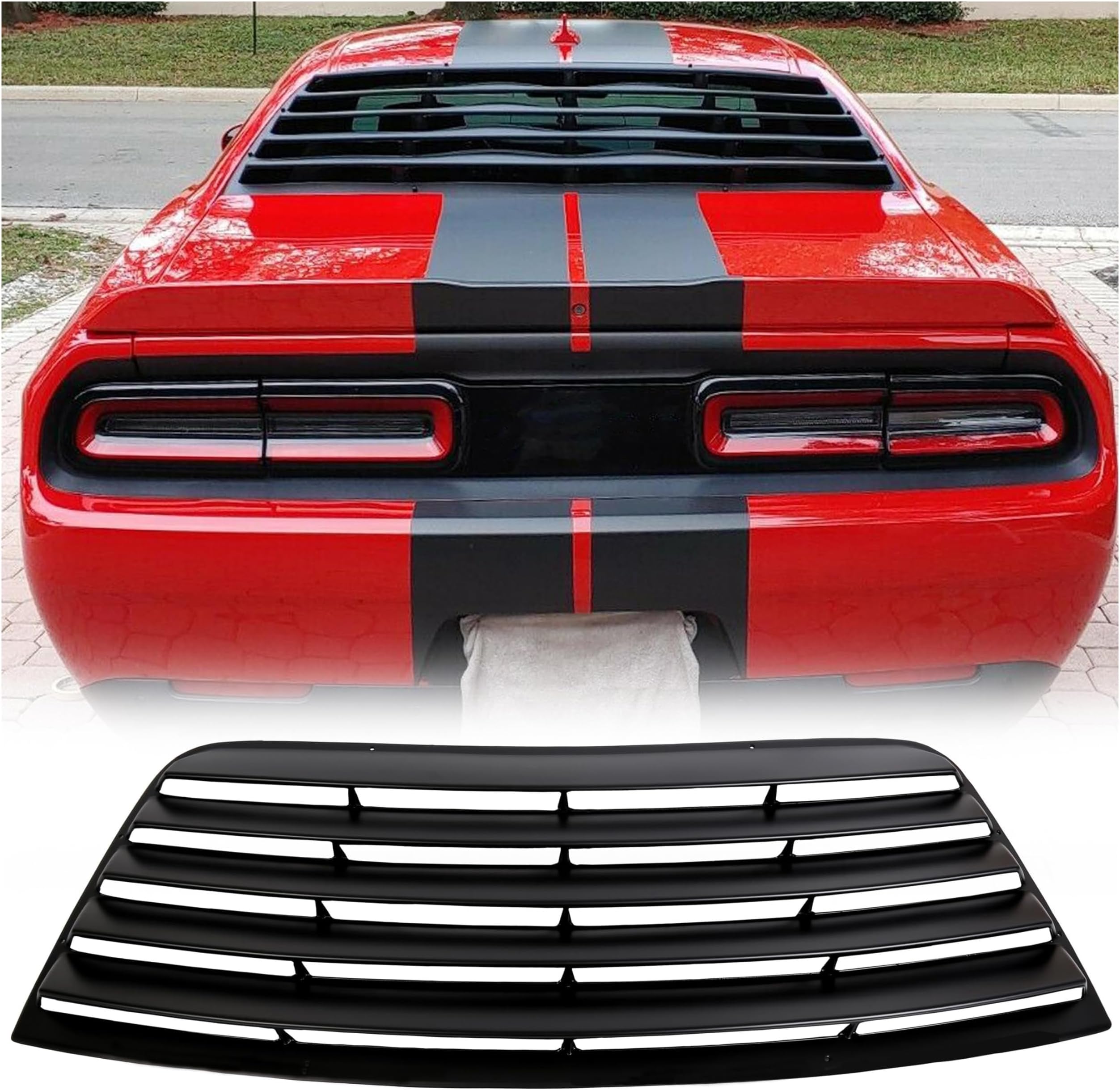 KUAFU Rear Window Louver Compatible with 2008-2023 Dodge Challenger Windshield Sun Shade Cover ABS Plastic Black