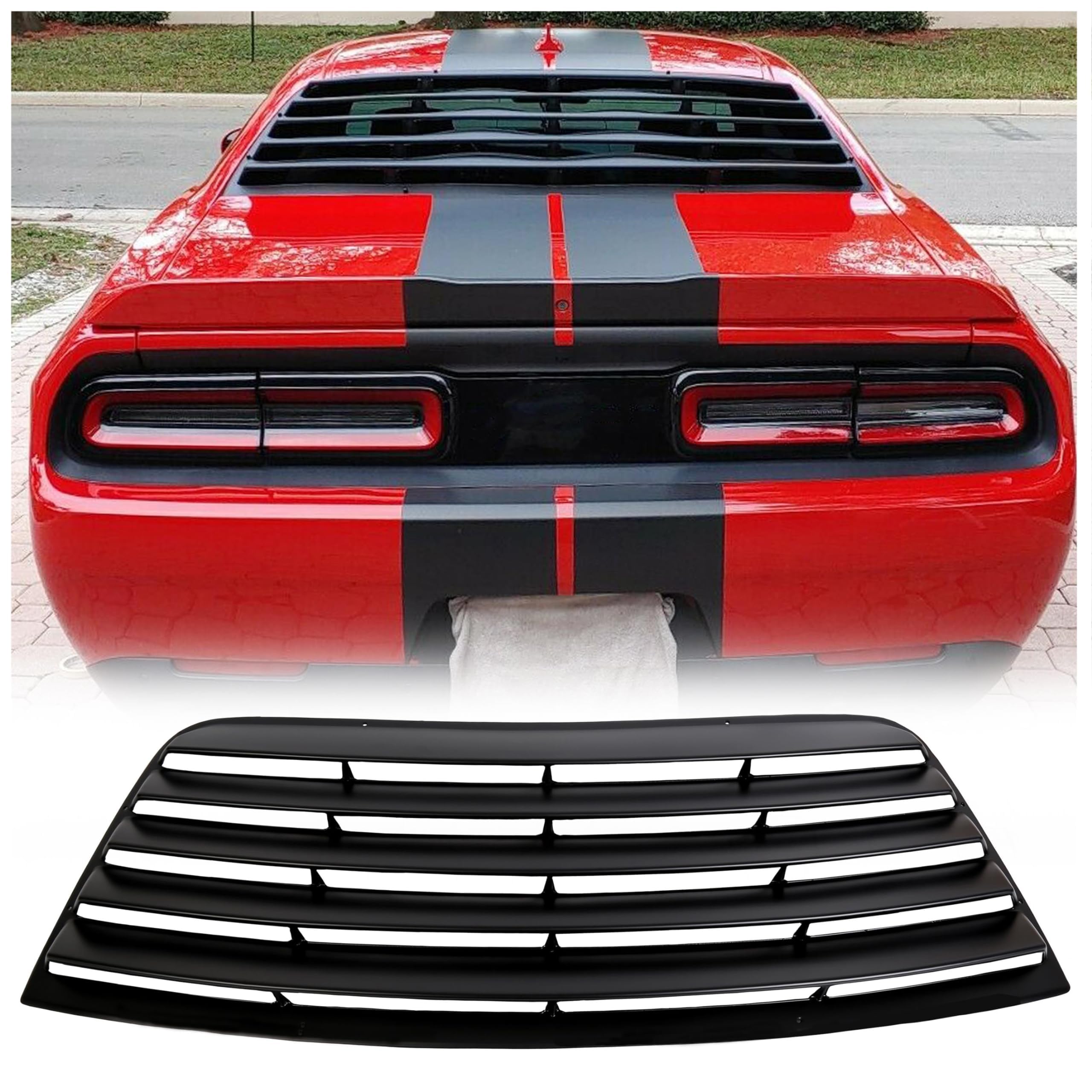 KUAFU Rear Window Louver Compatible with 2008-2023 Dodge Challenger Windshield Sun Shade Cover ABS Plastic Black