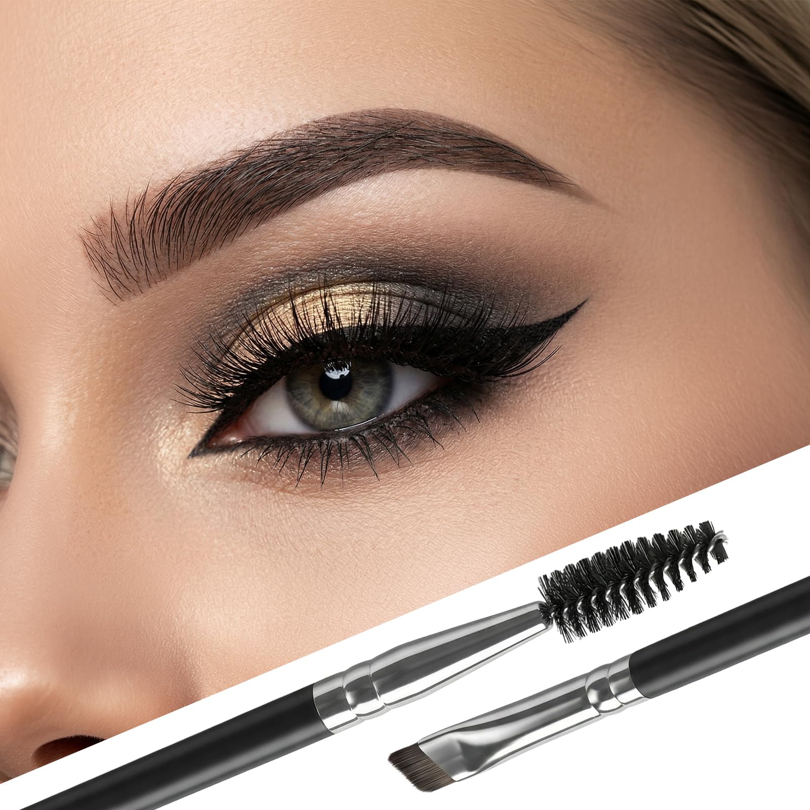 Pędzel do brwi z podwójną końcówką, kątowy pędzel do brwi i eyeliner do precyzyjnego nakładania makijażu (czarny)