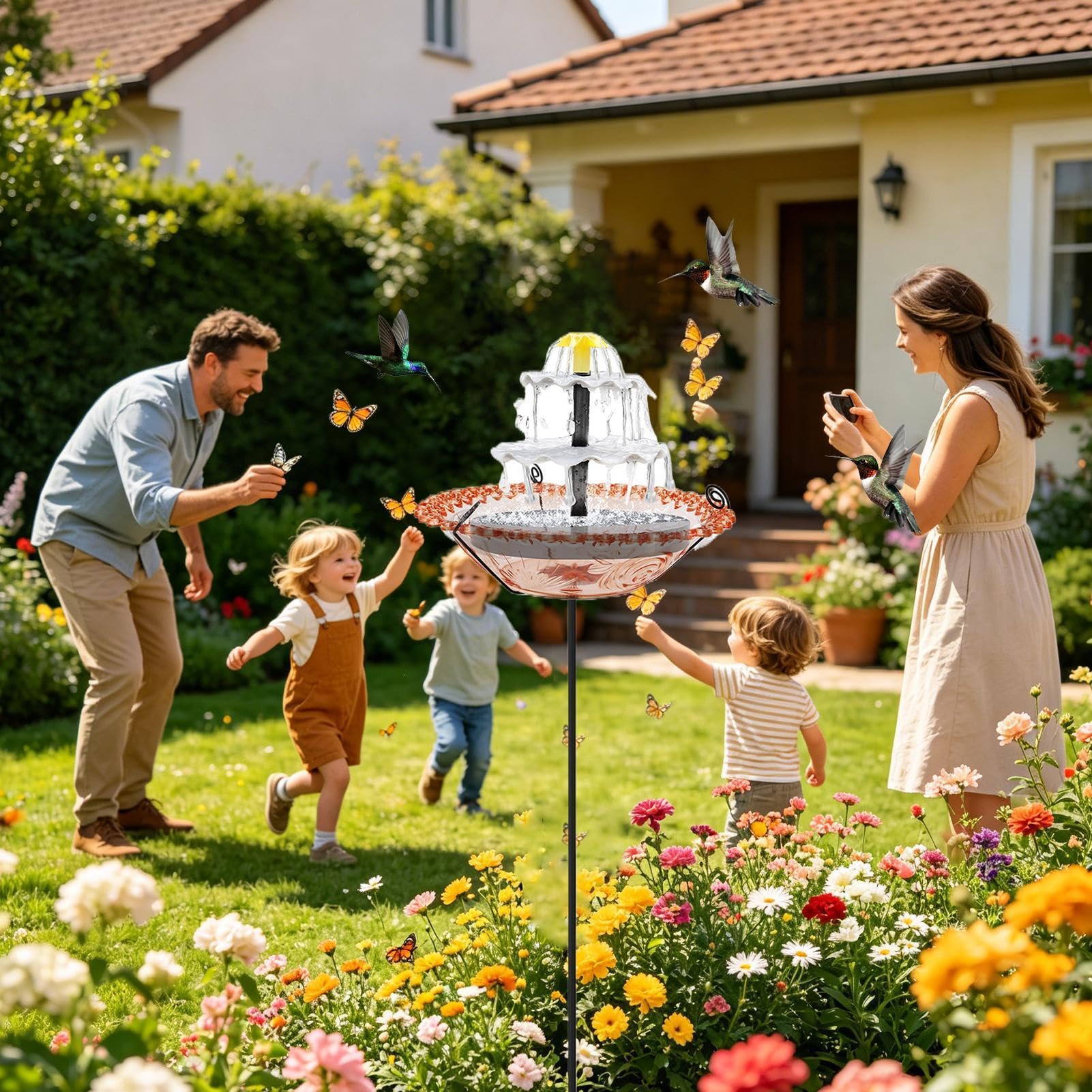 Fuente Solar para Baño de Aves Bebedero para Pájaros Azules de Jardín | Bebedero Metálico para Pájaros Azules para Jardineros Propietarios Patio Trasero Terraza Jardín Césped Delantero Balcón