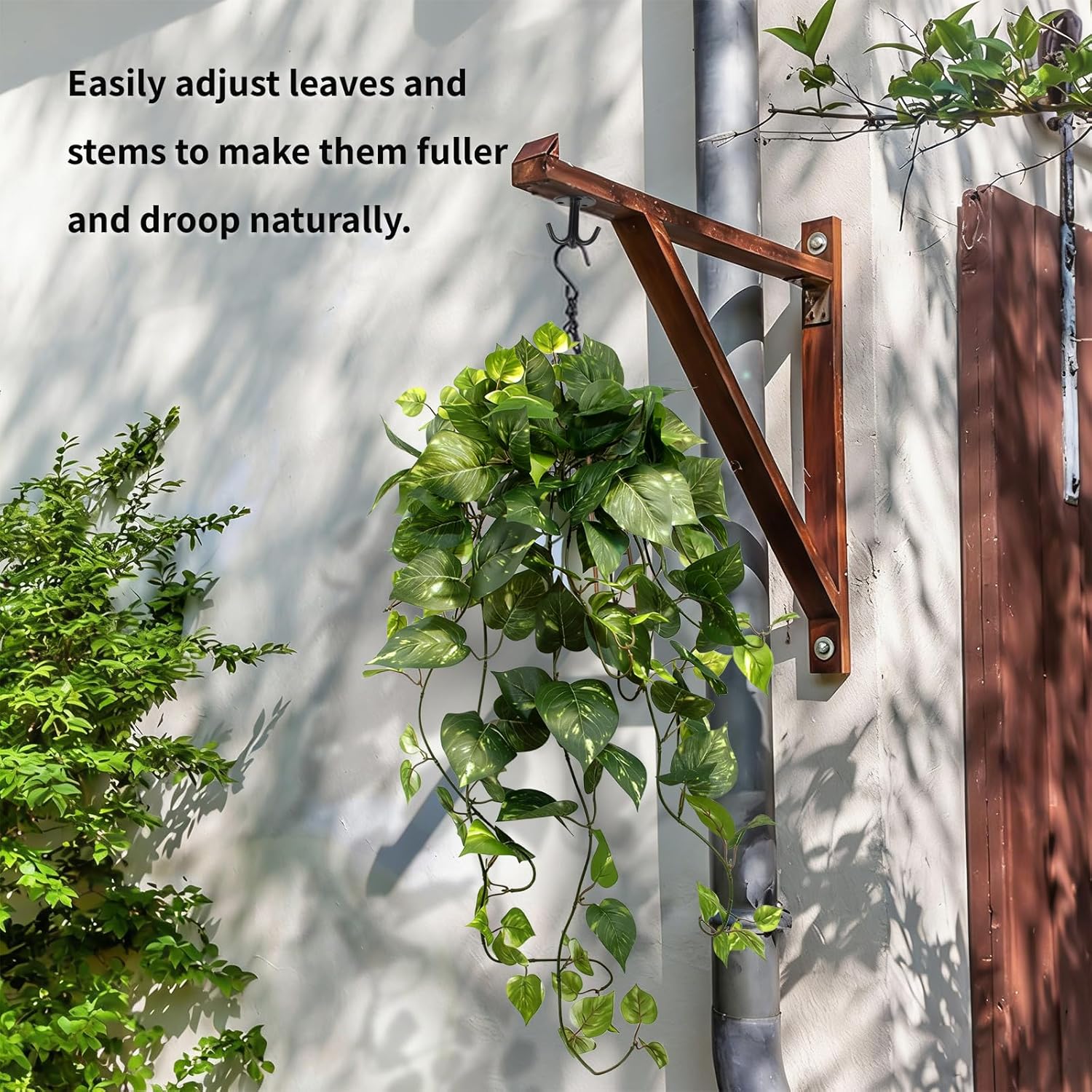 LOYWREE 32 Inch Fake Plants Artificial Plants Indoor Artificial Scindapsus Aureus Realistic Hanging Plants Potted Aesthetic Fake Pothos for Home Office Shelves Bedroom Bathroom Decor（White Pot）