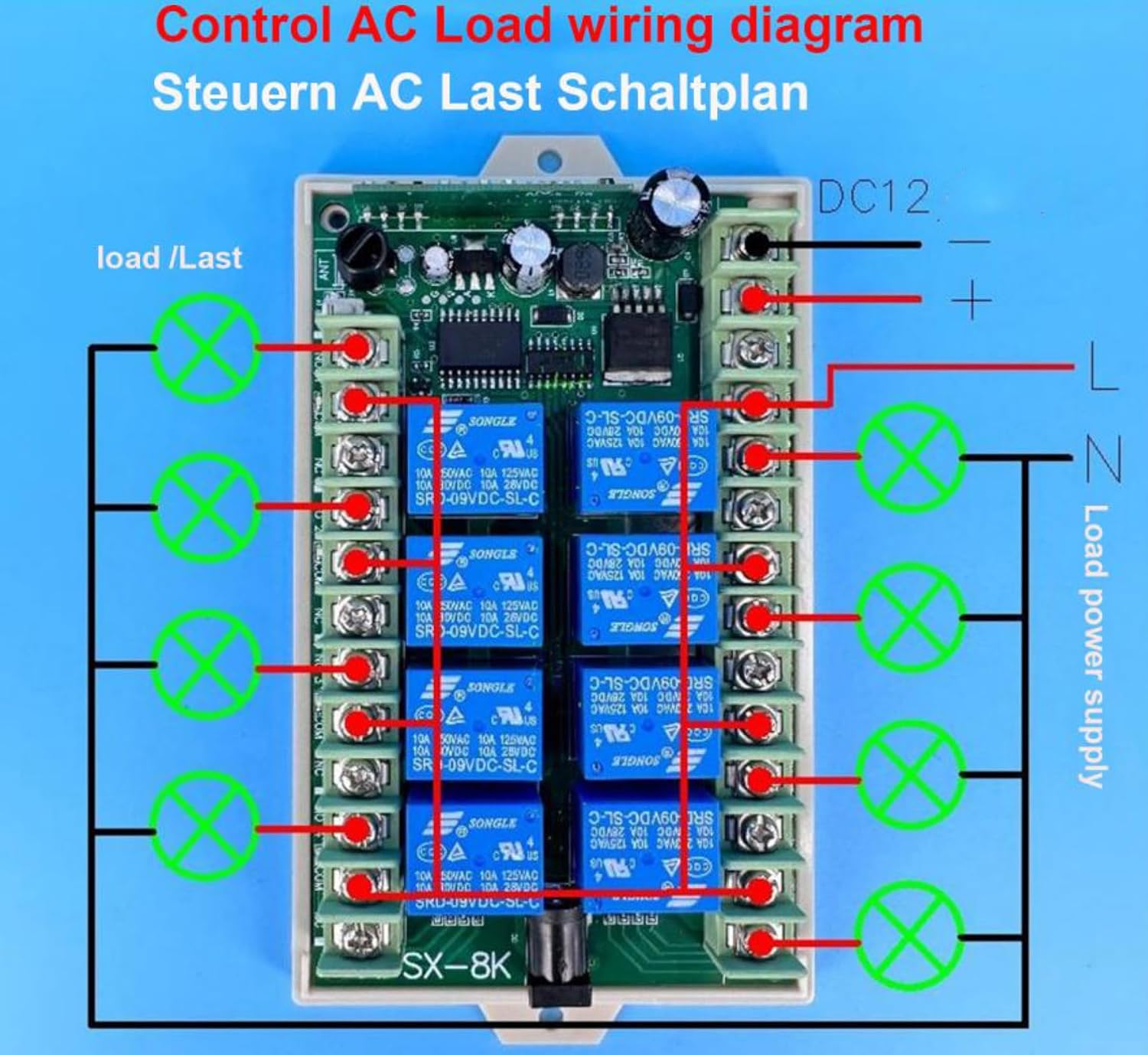 Wireless Multifunction Remote Electric Switch Motors 12V DC 8 Control Mode Lamp Control Radio Switch 8 Channels Transmitter with Adapter Socket Wireless Remote Control Switch Relay Output