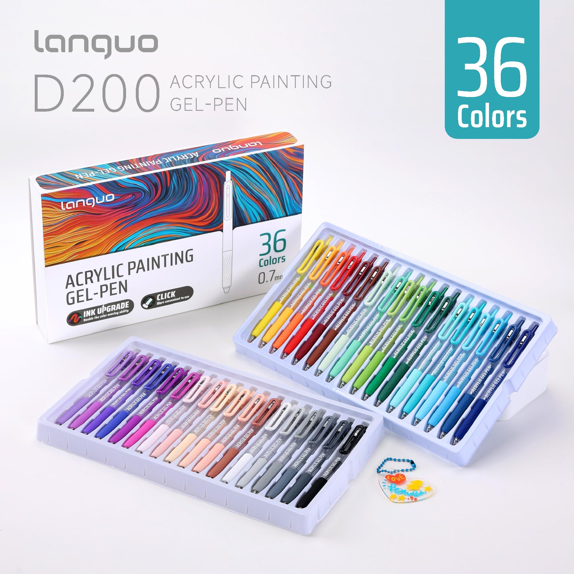 Languo Stylos Gel Acryliques Rétractables pour Coloriage, Ensemble de 36 Stylos de Peinture Acrylique à Cliquer avec Pointe de 0,7 mm, Stylos Gel Colorés pour Papier Noir, Roche, Verre, Tissu