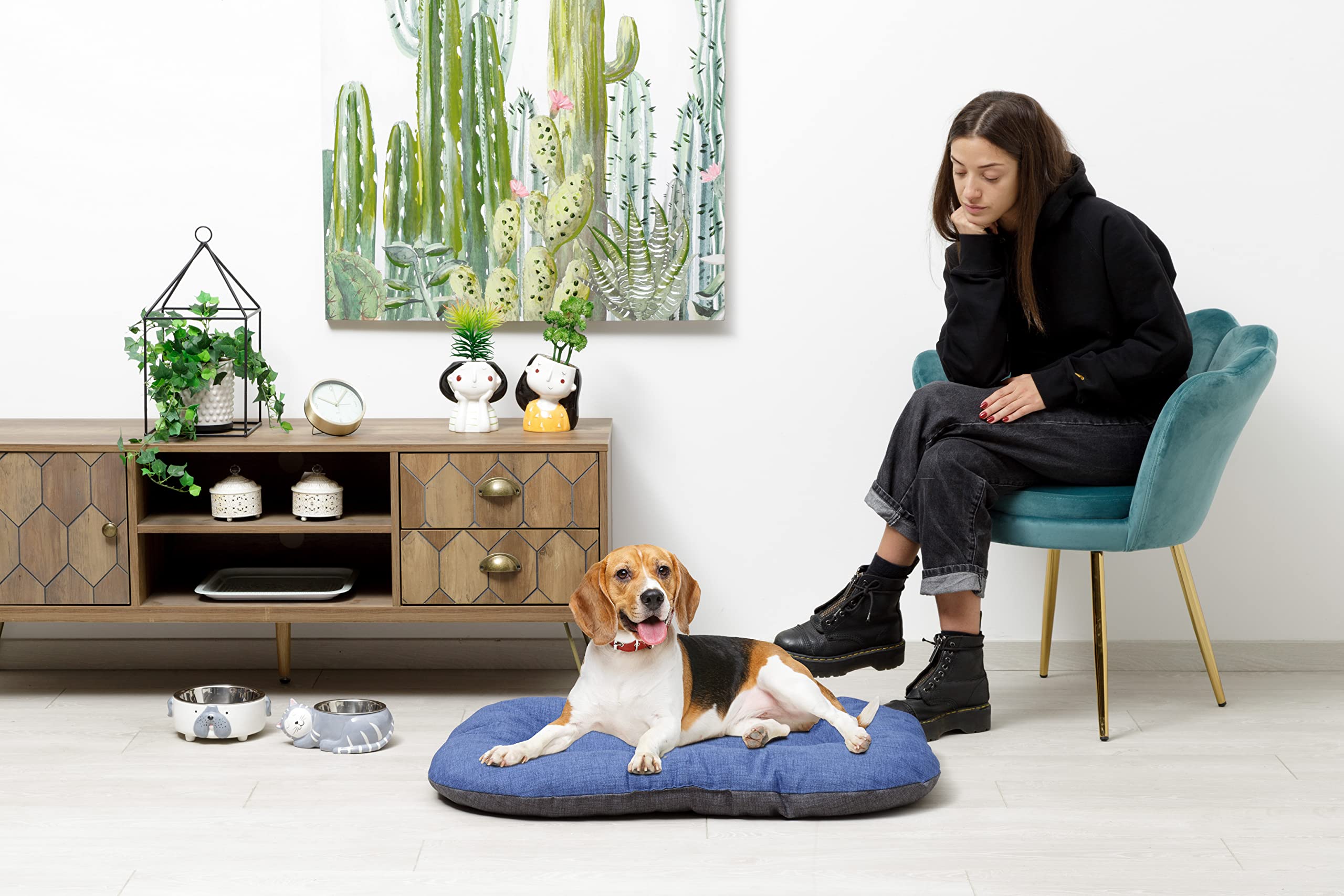 Baroni Home Cojín para Gatos y Perros, alchoado, Doble Color, 57x90x8 cm (L) - Gris y Azul