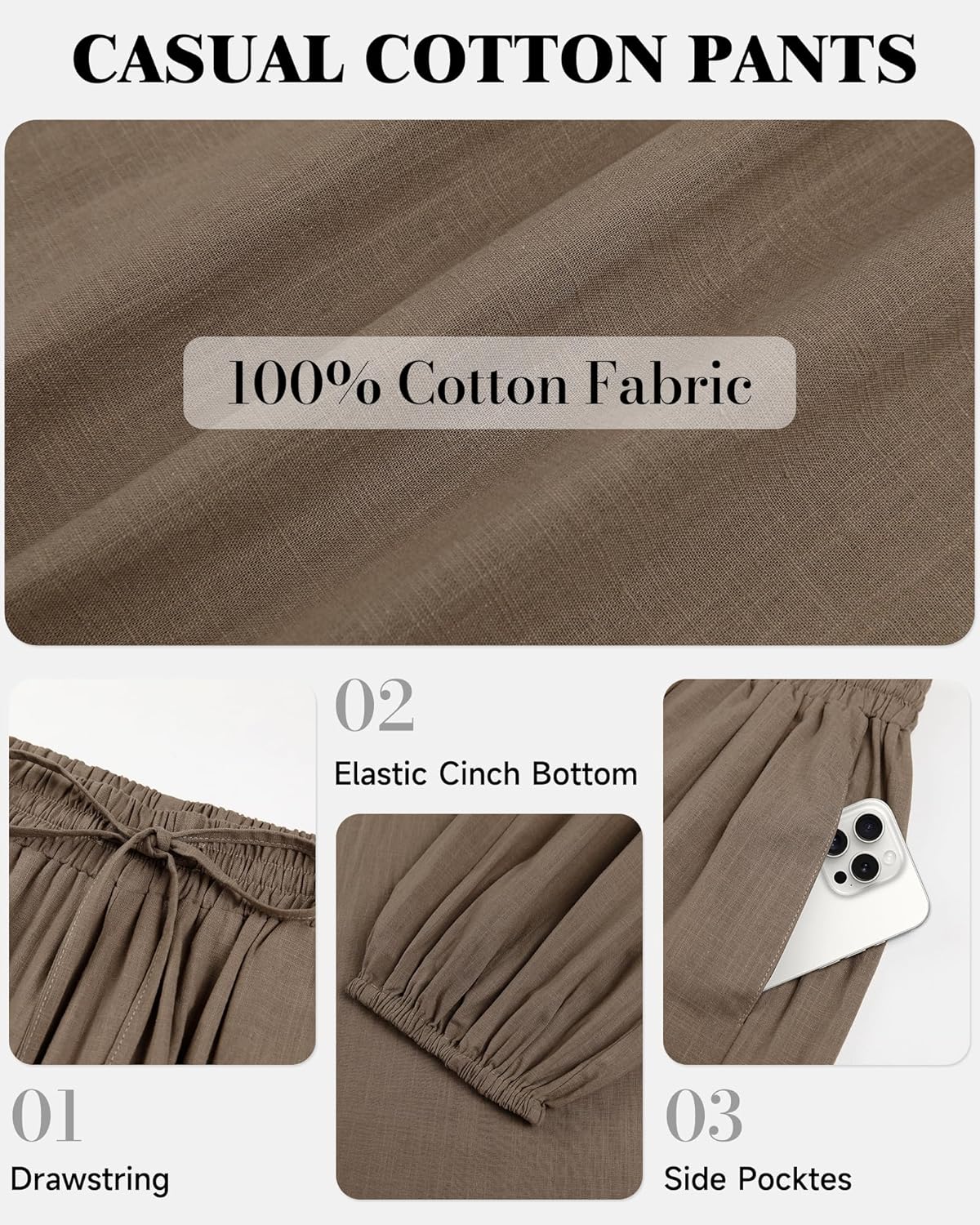 Bsubseach Womens Cotton Harem Pants Elastic Waist Baggy Pant Drawstring Balloon Trouser Loose Beach Pants with Pockets - Image 6