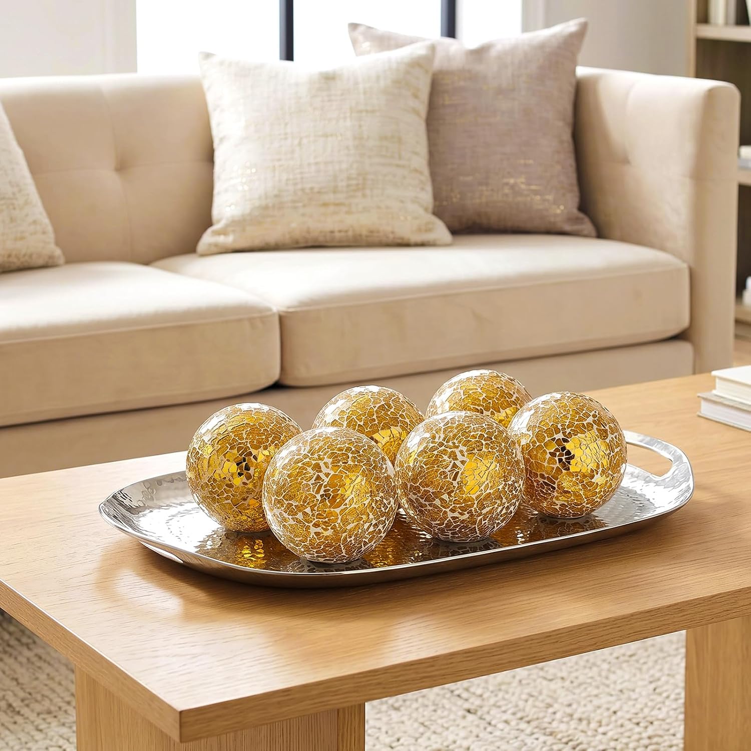 8 Pcs Decorative Balls for Bowls Gold Balls Mosaic Glass Orbs Sphere Set for Centerpiece Vase Fillers Dining Table Living Room Wedding Party Home Decor 3 Inch