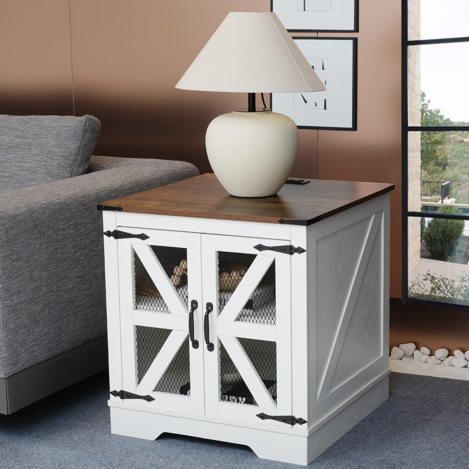 Puntogen End Table Set of 2, with Charging Station,Rustic