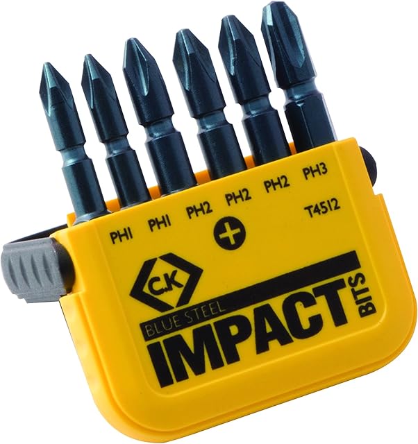 C.K T4512"Blue Steel" PH Impact Screwdriver Bit, 0 V, Black, Set of 6 Piece