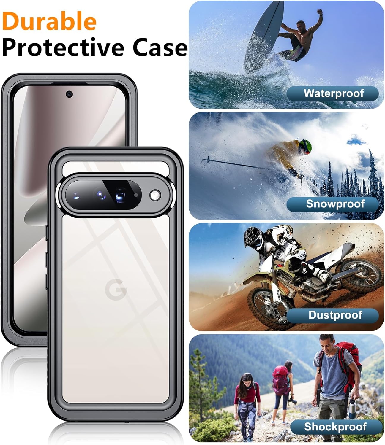 for Google Pixel 10 Pro Case Waterproof,Built-in Lens & Screen Protector[Full Body Shockproof][Military Dropproof][Dustproof][IP68 Underwater]Protective Cover for Pixel 10 Pro 6.3”-Black/Clear