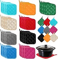 Layhit 36-Pack Cotton Pot Holders by ShungLan - Heat Resistant Washable Oven Hot Pads with Hanging Loops, 7x7 Inch, 9 Colors for Kitchen Cooking Baking