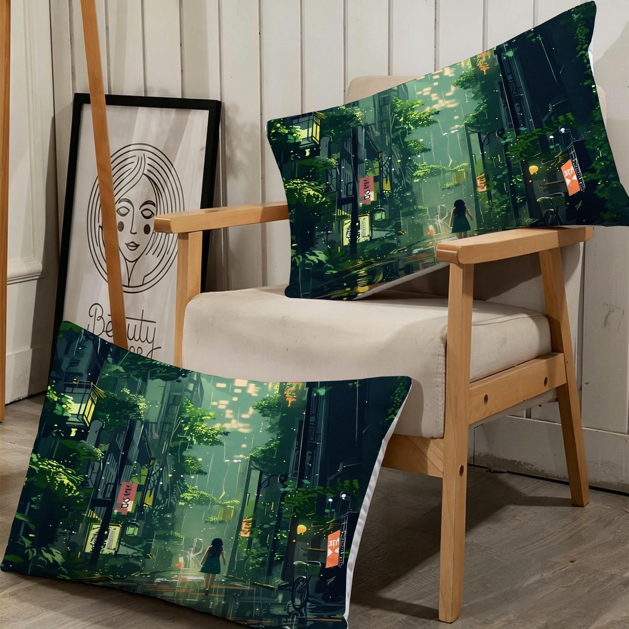 Copripiumino Matrimoniale Città Verde 260x240, ZW834 | Traspiranti Durevoli Microfibra, per Tutta la Famiglia, Matrimoniale, per Tutte le Stagioni, con 2 Federe 50x80 cm