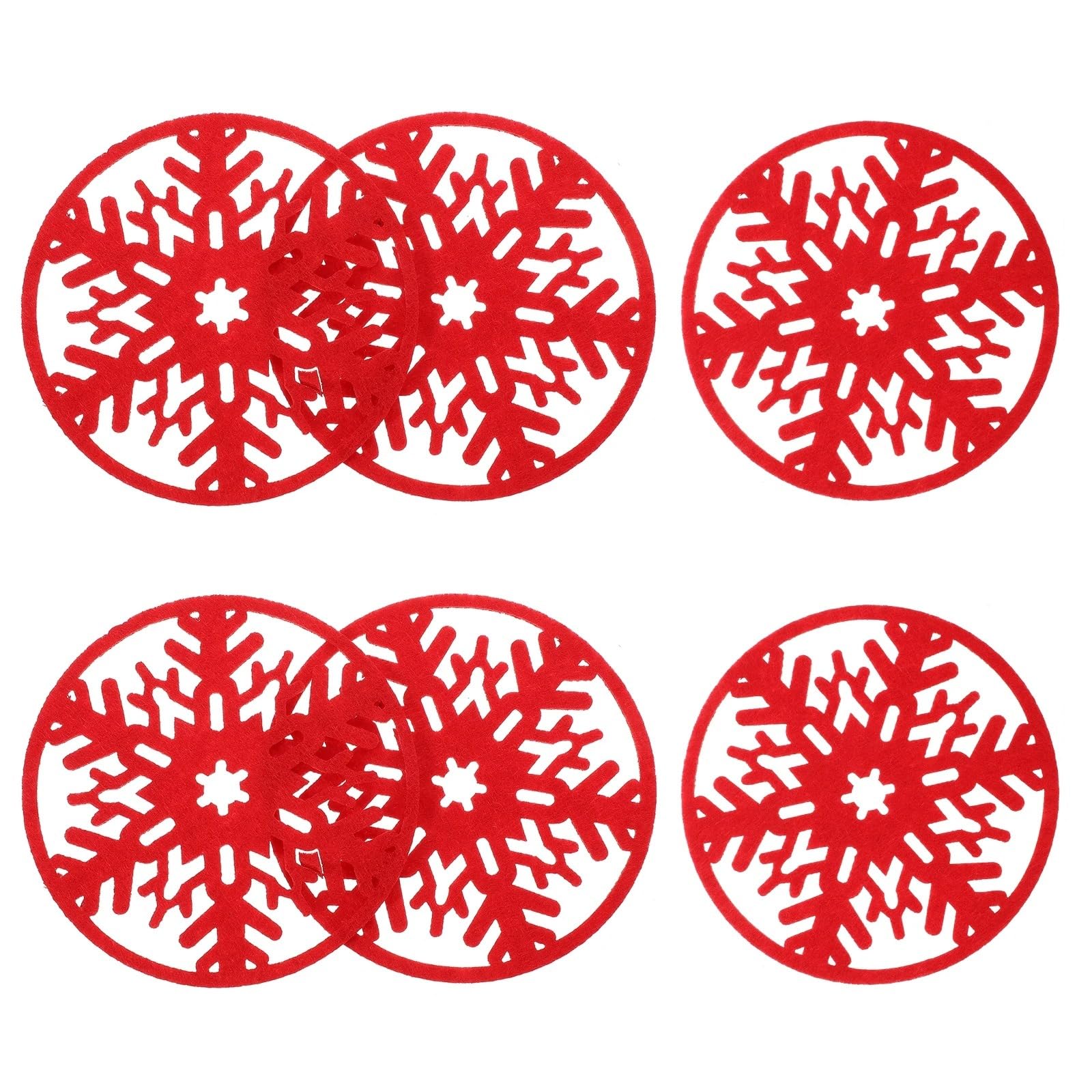 30Pcs Christmas Felt Coasters Nonslip Heat Insulation Round Cup Mats Snowflake Design