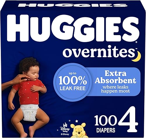 Huggies Pañales Overnites pañales para bebé, talla 4 (22-37 libras), 100 unidades, el embalaje puede variar