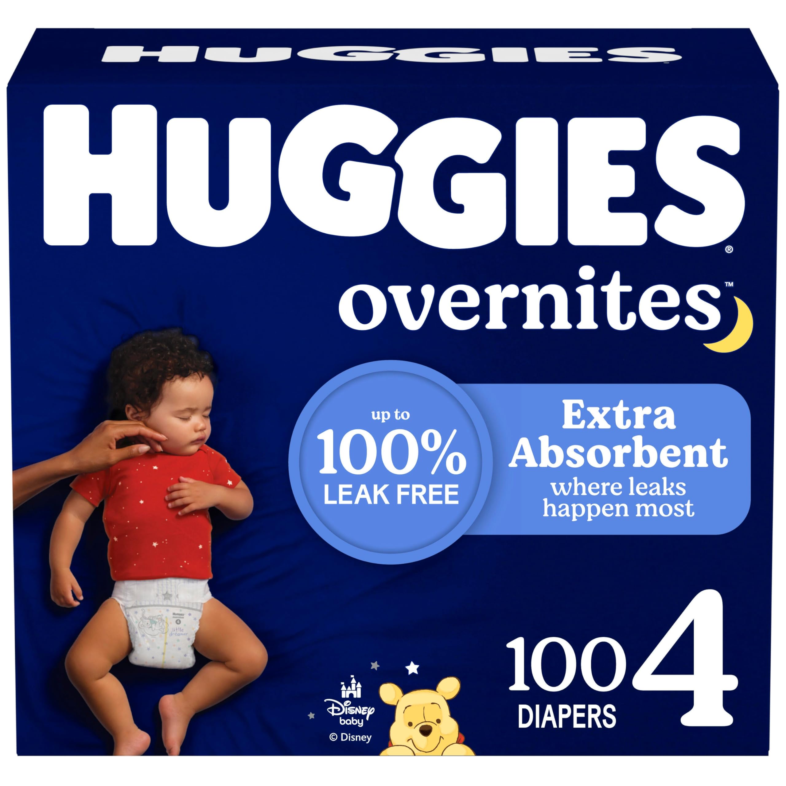 Huggies Size 4 Overnites Baby Diapers: Overnight Diapers, Size 4 (22-37 lbs), 100 Ct, Packaging May Vary