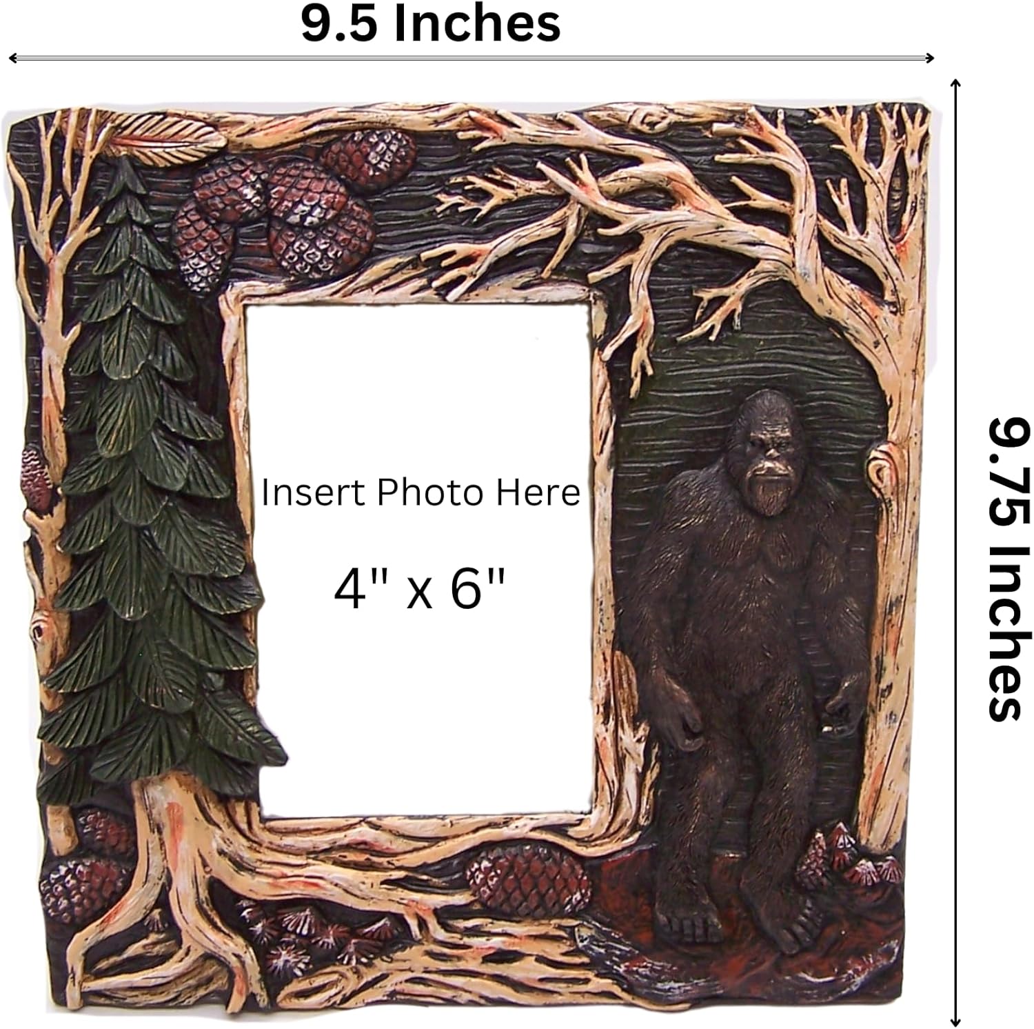 Wowser Sasquatch with Wood Scenery Photo Frame, Freestanding Nature Themed Picture Frame, Home & Office Decor, Fits 4" x 6" Photo