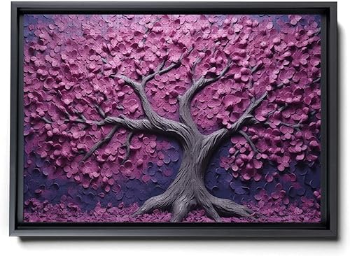 Purple Flower Tree Wall Painting, Nature Tree Portrait - Canvas Wall Hanging for Purple Tree Wall Decor and Decorative Canvas Art