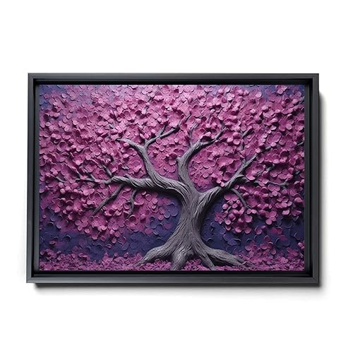 Purple Flower Tree Wall Painting, Nature Tree Portrait - Canvas Wall Hanging for Purple Tree Wall Decor and Decorative Canvas Art