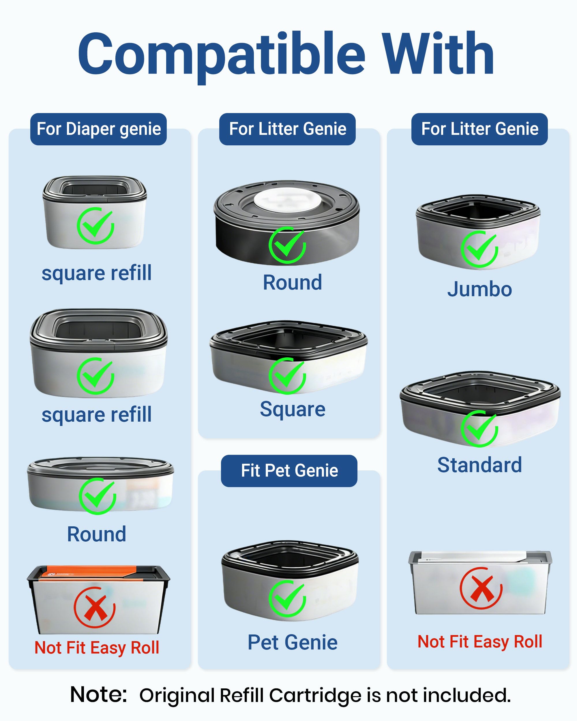 10 Pack Refill Bags Compatible with Diaper Genie, Litter Genie & Litter Locker, Extra 20% Longer Refill Bags for Diaper and Cat Litter Pails, Odor Lock & Plant Scented - 3