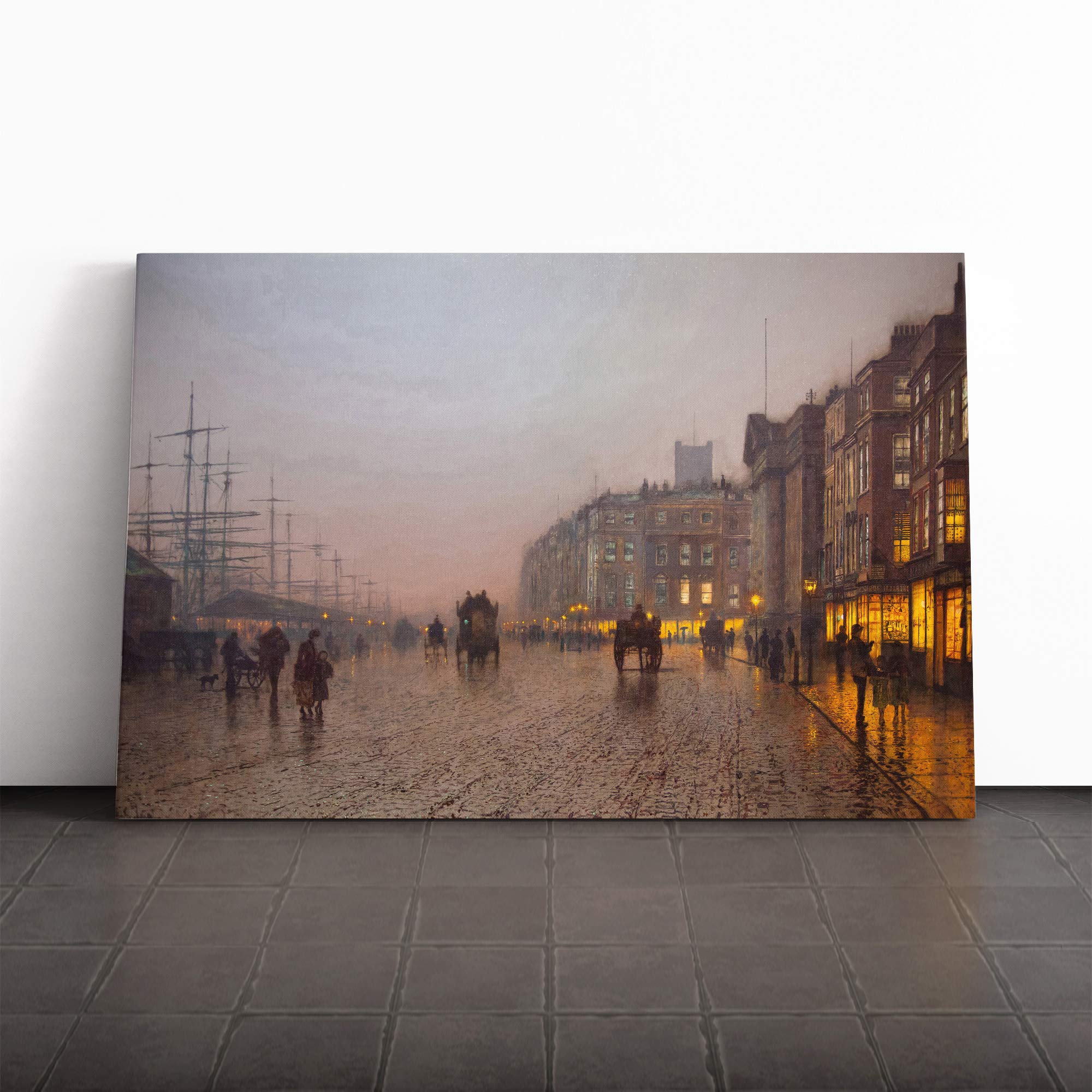 John Atkinson Grimshaw Street Scene Canvas Print | Gallery Wrapped 30mm Frame Wall Art | 24x16 inches | Ready to Hang | Modern Cityscape Picture | Living Room Bedroom Lounge Office