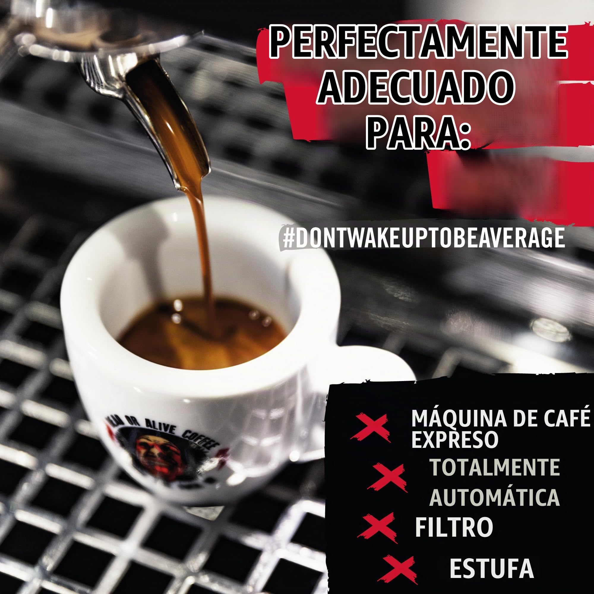 DEAD OR ALIVE Espresso No3 - Café en grano - Mezcla Italiana extra fuerte - Pura Robusta, la Mejor Crema - Cafe natural para maquina espresso y superautomatica - Cafe 1kg