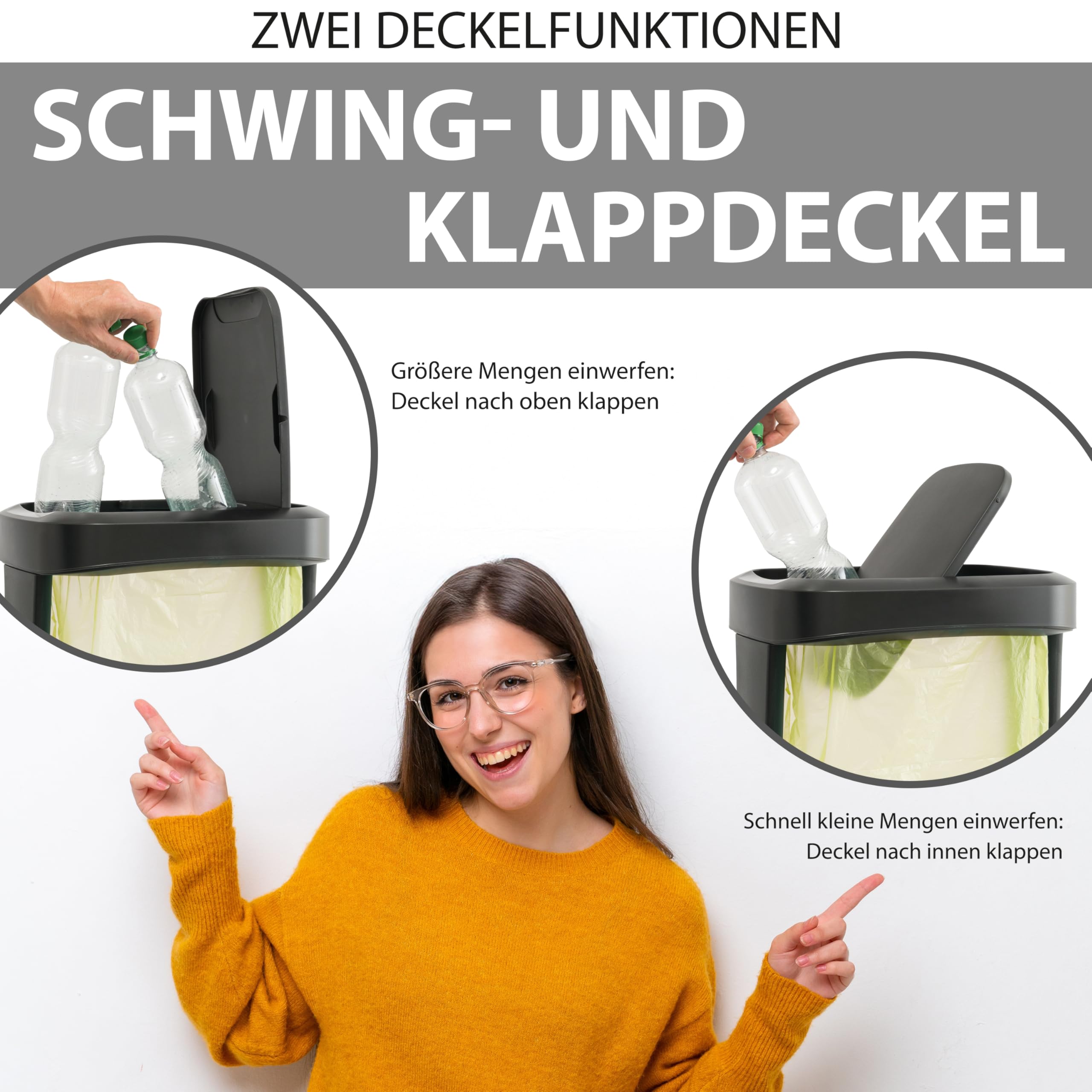 Hausfelder Müllsackständer Set, 3er Set, 60 l, Schwarz | 3er Set, 60 l, für Camping, mit Deckel, Müllsackständer, Gelber, fach, Müllsackhalter, geeignet, schwarz