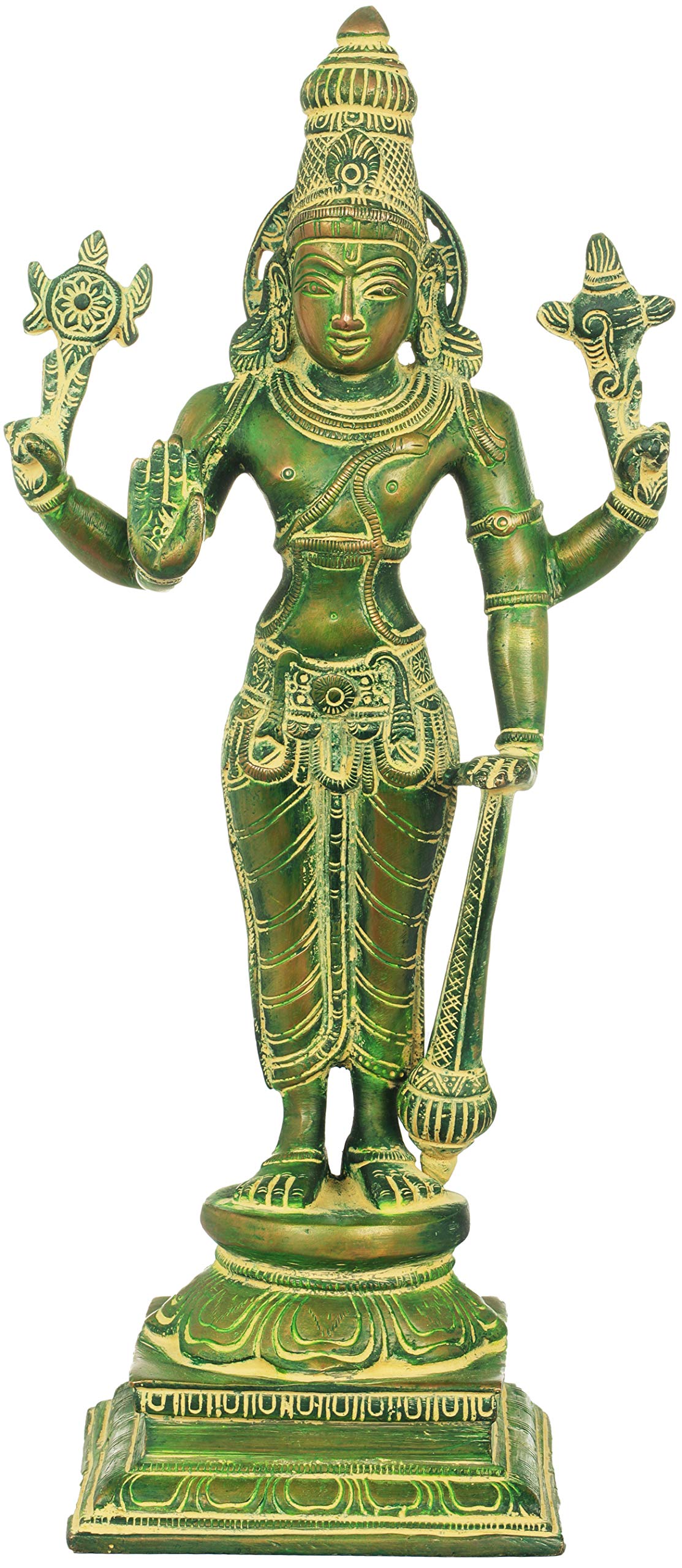 Statue de Vishnu en laiton vert, le cadeau spirituel idéal et rare