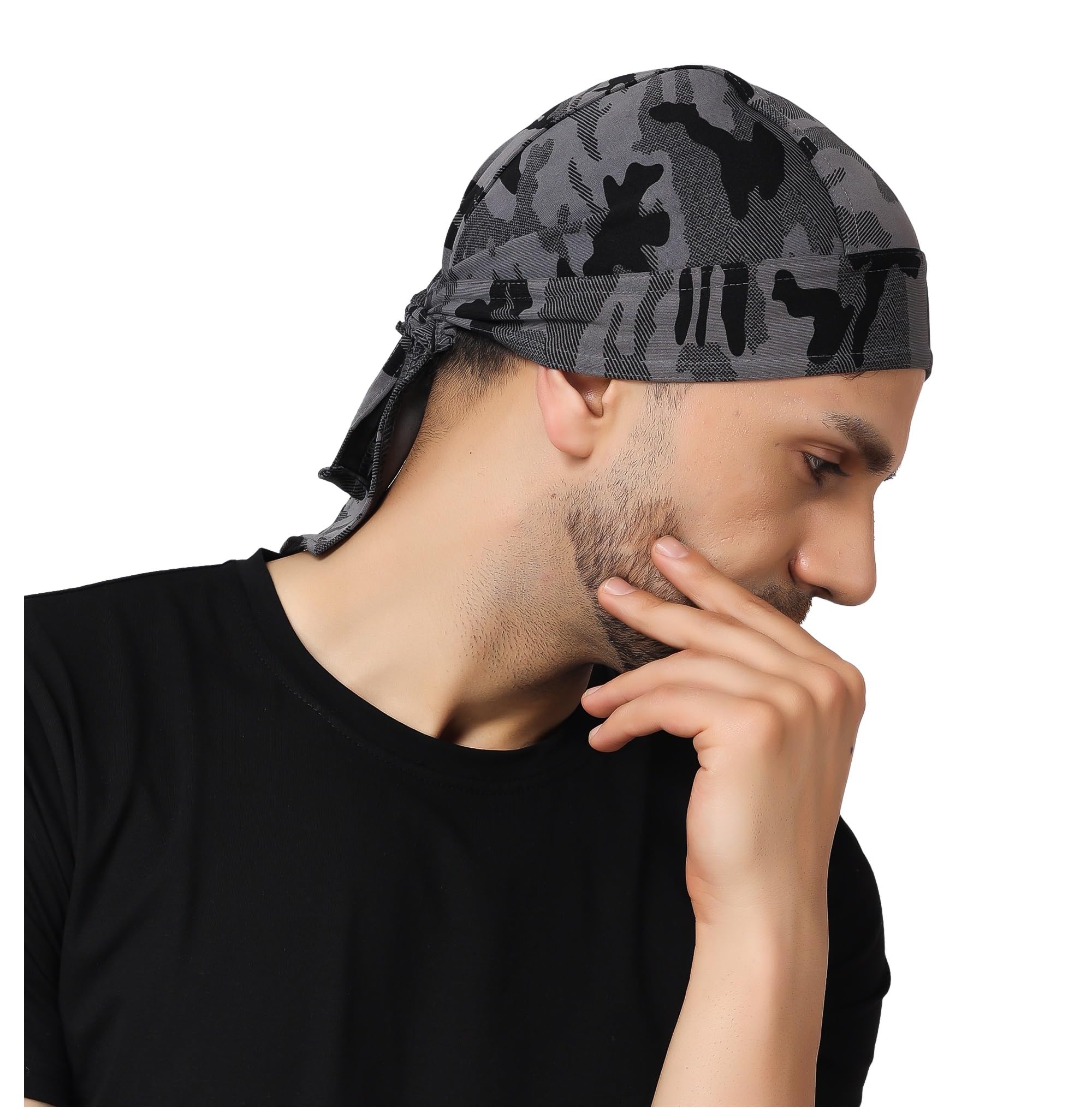 PAROPKAR Army Design & Plain Design Do Rag Skull Cap Beanie Cooling Helmet Cycling Biking Hat Head Bandana Caps for Men Women-image-7
