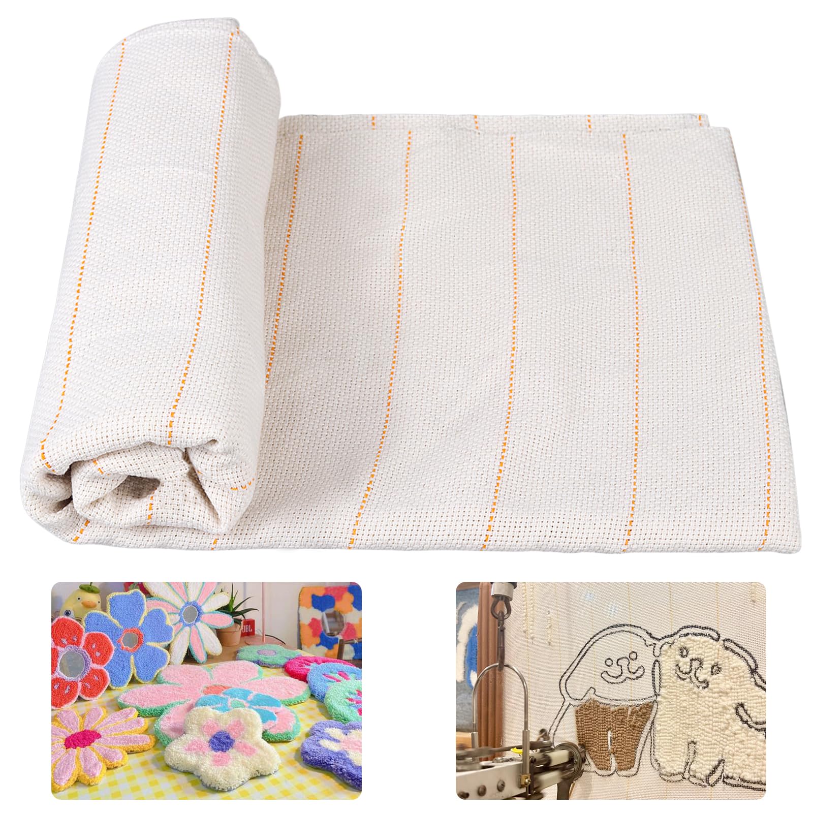 27" x 19" Overlocking Monks Cloth for Punch Needle Rug Tufting Fabric with Marked Lines, Punch Needle Fabric for Gun Rug Tufting and Embroidery,White Punch Needle &amp; Tufting Cloth