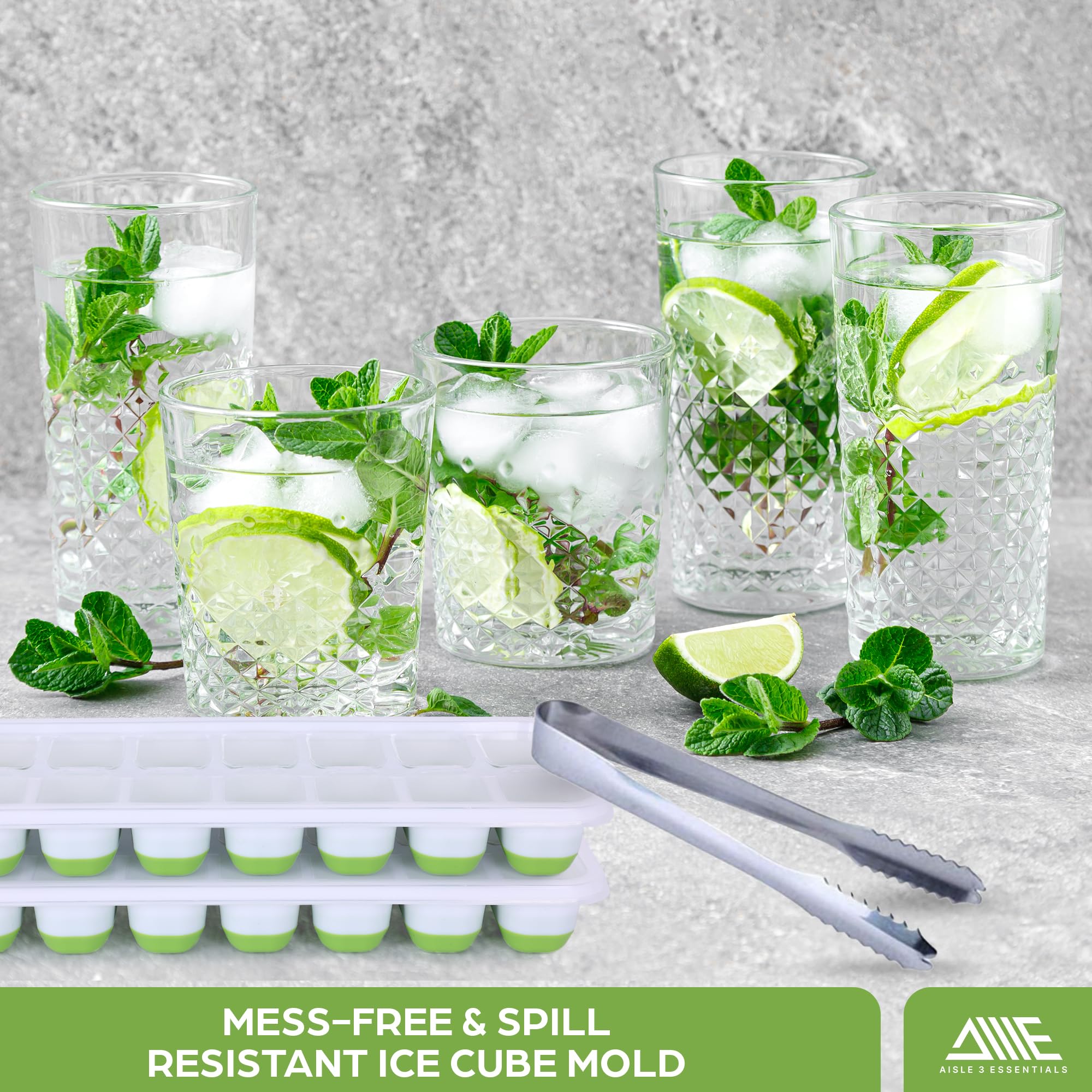 Juego combinado de cubo de hielo y 4 bandejas, contenedor grande y tapa cubierta, 4 bandejas de silicona y apilables para cubitos de hielo, pinzas y cuchara de hielo incluidas (4