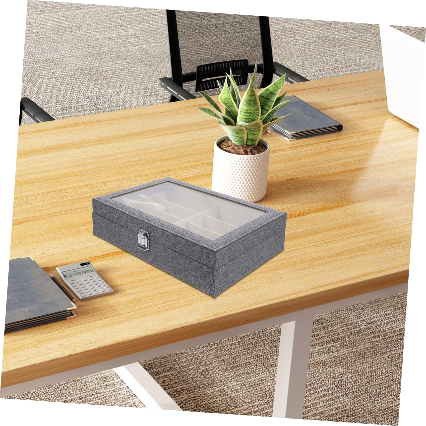 Organizador De Gafas Tapa Transparente Estuche para Múltiples De Gafas De Sol y Ópticas Compartimentos Diseño Elegante y Fácil De Limpiar