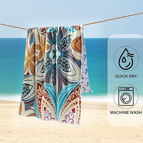 Miniatura 3 de Tsalei Toalla de playa de microfibra floral  70 x 32 pulgadas de secado rápido, toalla de viaje para piscina sin arena, toalla de playa súper