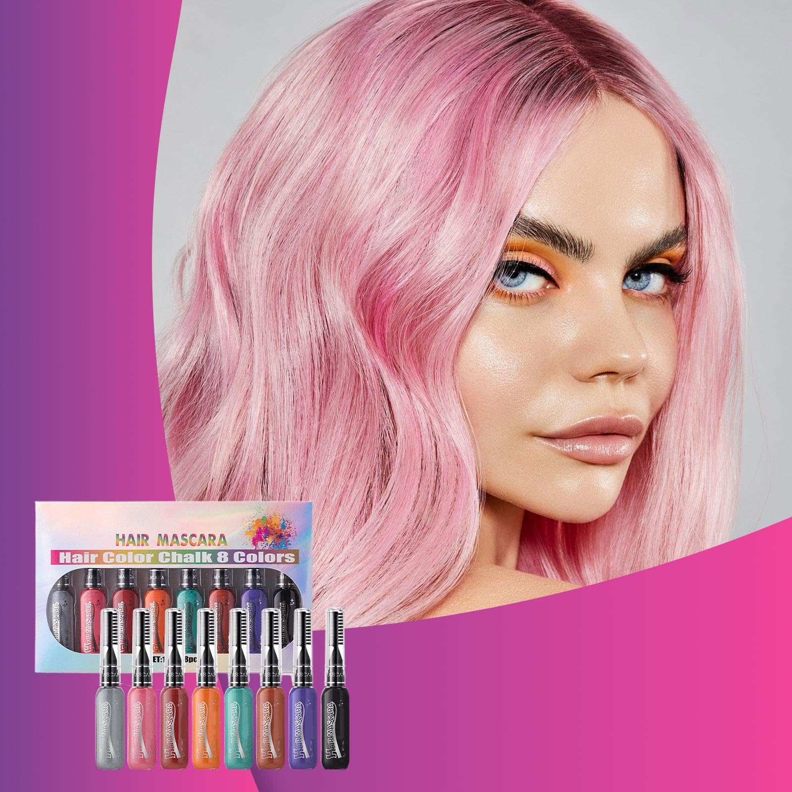 Haarkreide Kamm Set 8 Farben, Haarfärbung, Doppelkopf, Schnell