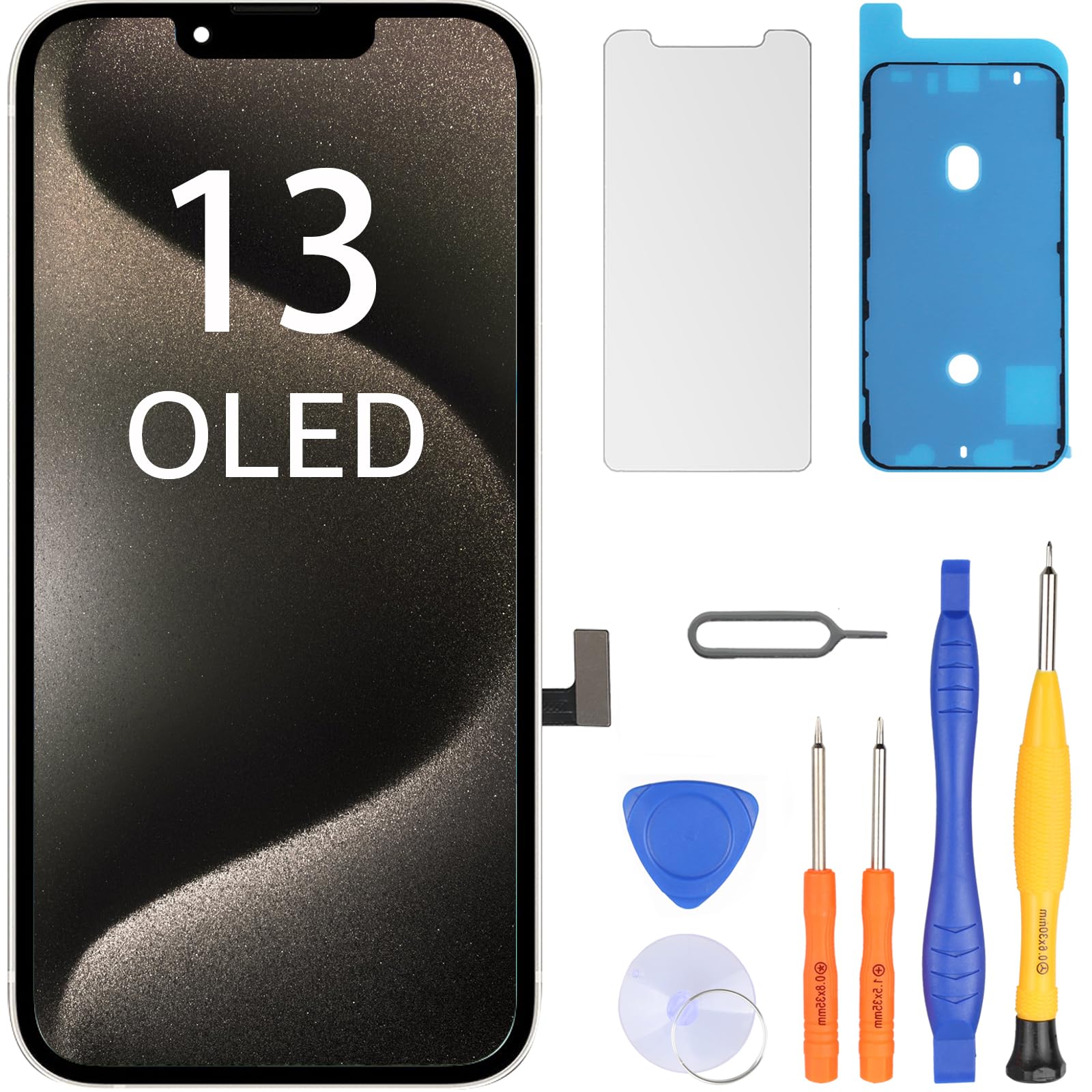 LL TRADER - Display OLED per iPhone 13 6.1", ricambio per schermo FHD touch screen 3D con digitizer, kit di montaggio e riparazione