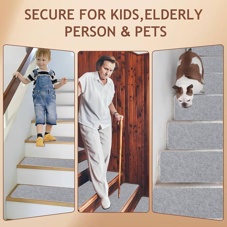 Set Of 15 Stair Mats 20cm X 76cm Self Adhesive Stair Tread Carpet Safety Tread Carpet For Kids