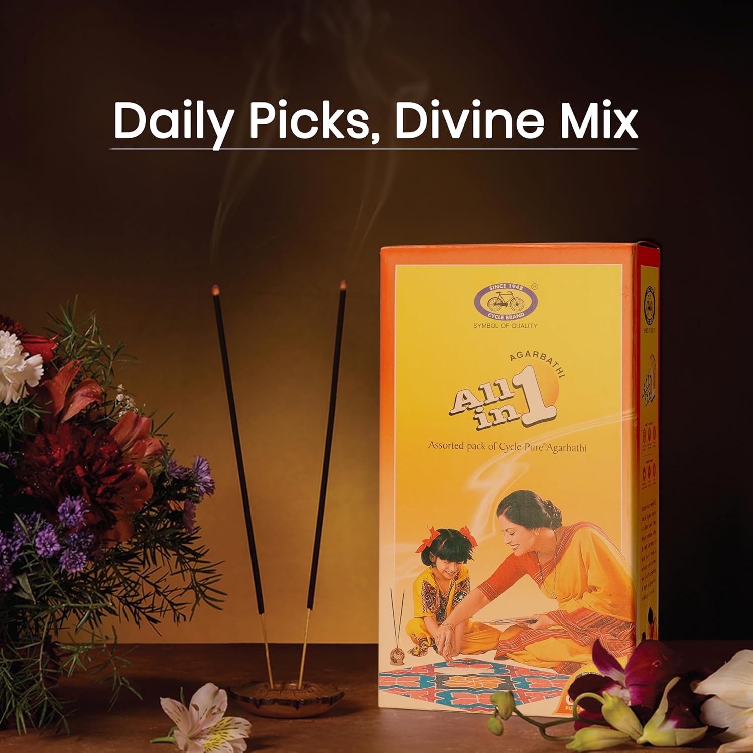 Cycle Pure All in One Assorted Incense Sticks || 8 Assorted Agarbathi Packets || in a Pack of 2 Boxes (173 Nos per Pack) / Floral, Woody, Masala, Fruity, Natural Fragrance