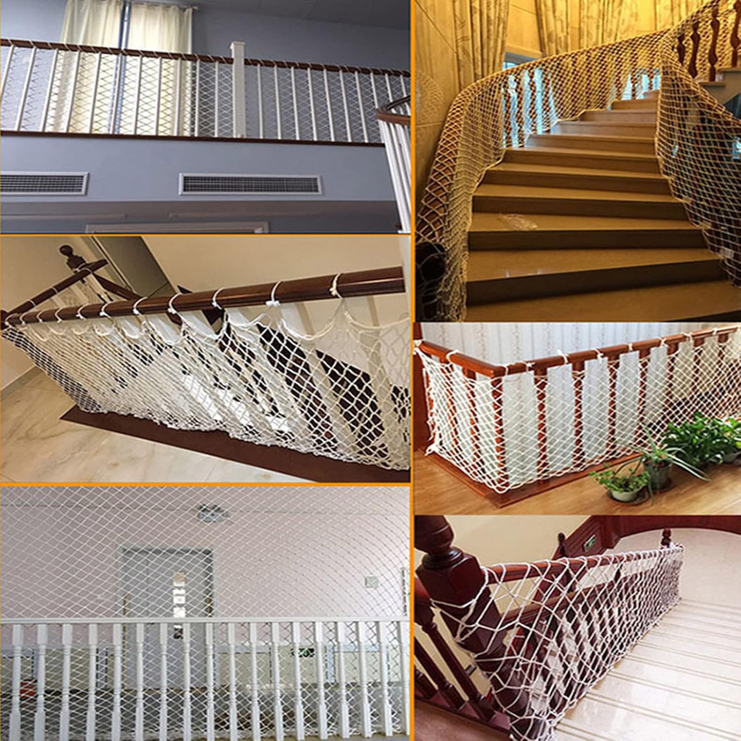 Kids Safety Hemp Rope Net - Outdoor Climbing & Hammock Netting, Indoor Decor, 4x6m (13x20ft) - Strong, Durable Guardrail Protection for Play Areas