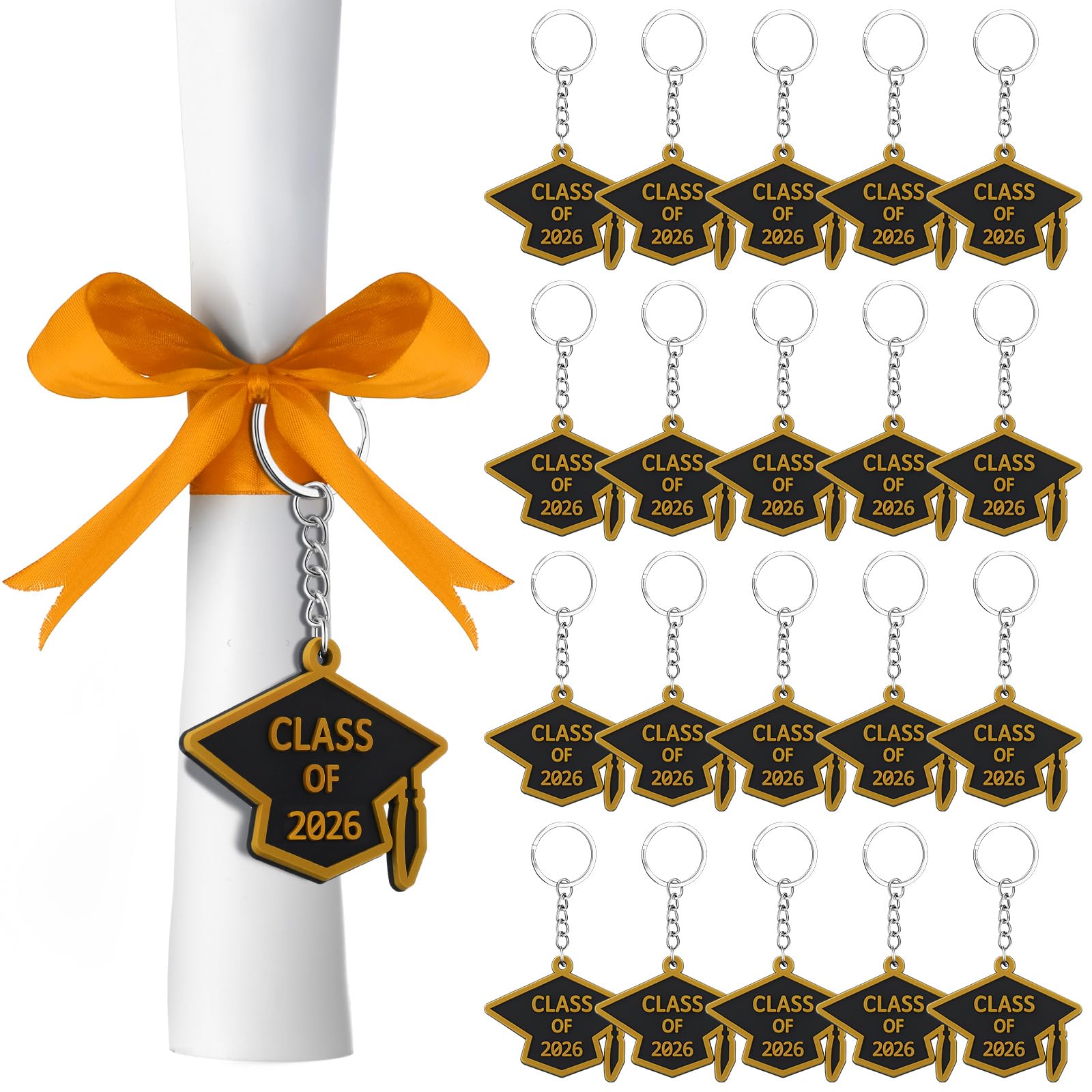 WILLBOND 20 Pieces Class of 2026 Graduation Keychains Rubber Key Chains Grad Cap