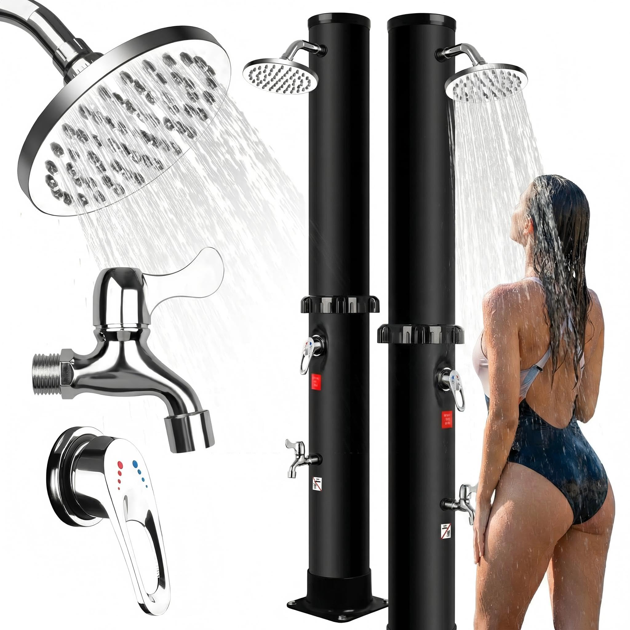 Doccia Solare da Giardino 40L, Caldo e Freddo Regolabile, 60°C Max, Senza Elettricità, Doccia Solare Esterno con Soffione Rotante, Rubinetto a Pedale e Raccordo per Tubo Flessibile