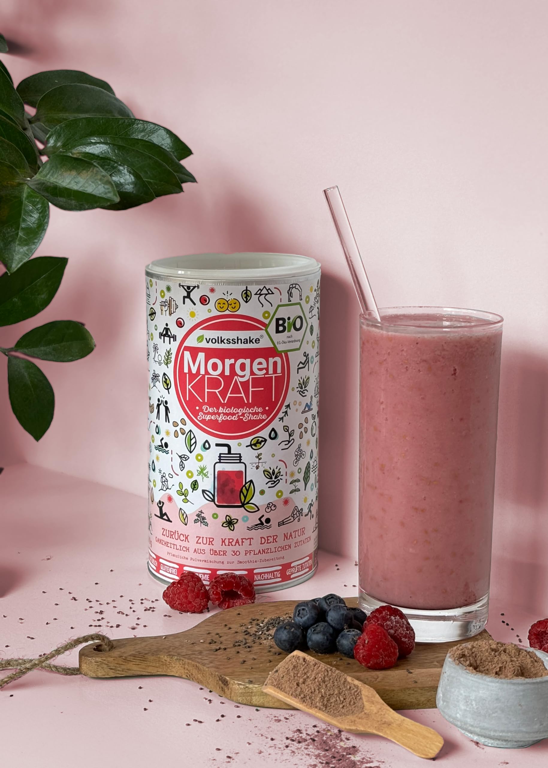 BIO Morgenkraft | Smoothiepulver | 500g | DE-ÖKO-006 | Der biologische Wachmacher am Morgen | Über 30 Zutaten wie Beeren, Kurkuma, Guarana und Maca | Premiumqualität vom Bodensee | Made in Germany