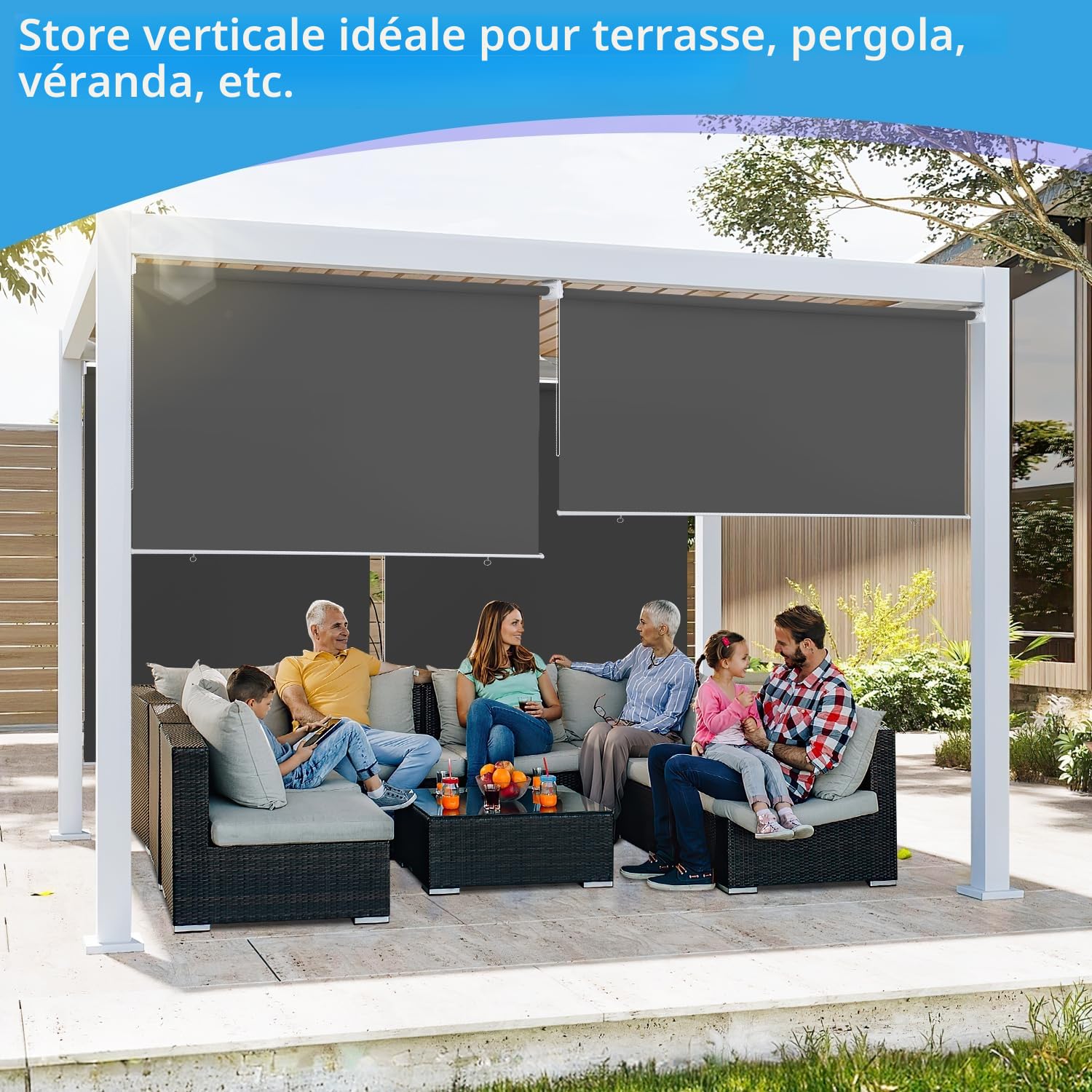 Ikodm Store vertical extérieur de 180 x 240 cm, pour balcon, ombrage intérieur et brise-vue, gris foncé