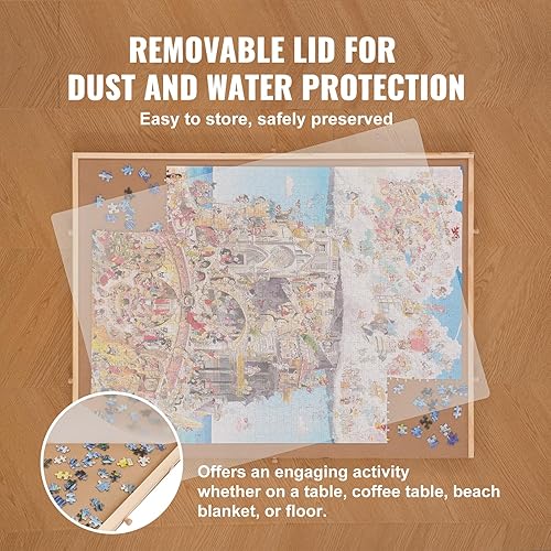 Miniatura 5 de VEVOR Tablero de rompecabezas de 1500 piezas con 6 cajones y cubierta, meseta giratoria de madera de 32.7 x 24.6 pulgadas, accesorios portátiles